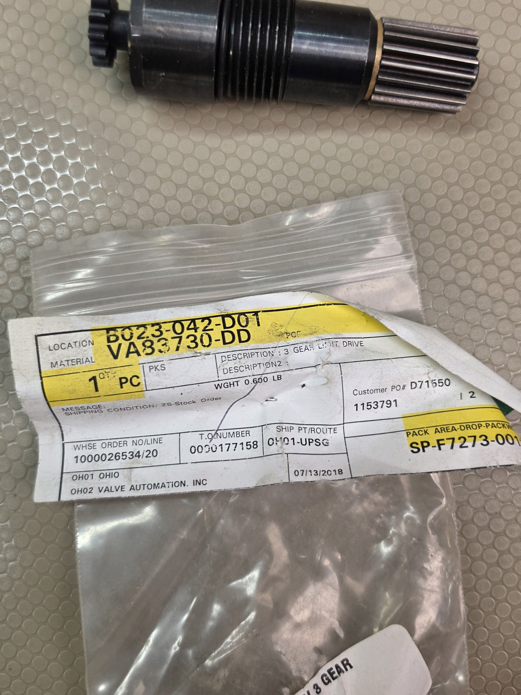 Valve Automation VA83730-DD GL Pinion Assembly Multi-Turn 3 Gear Limit Drive