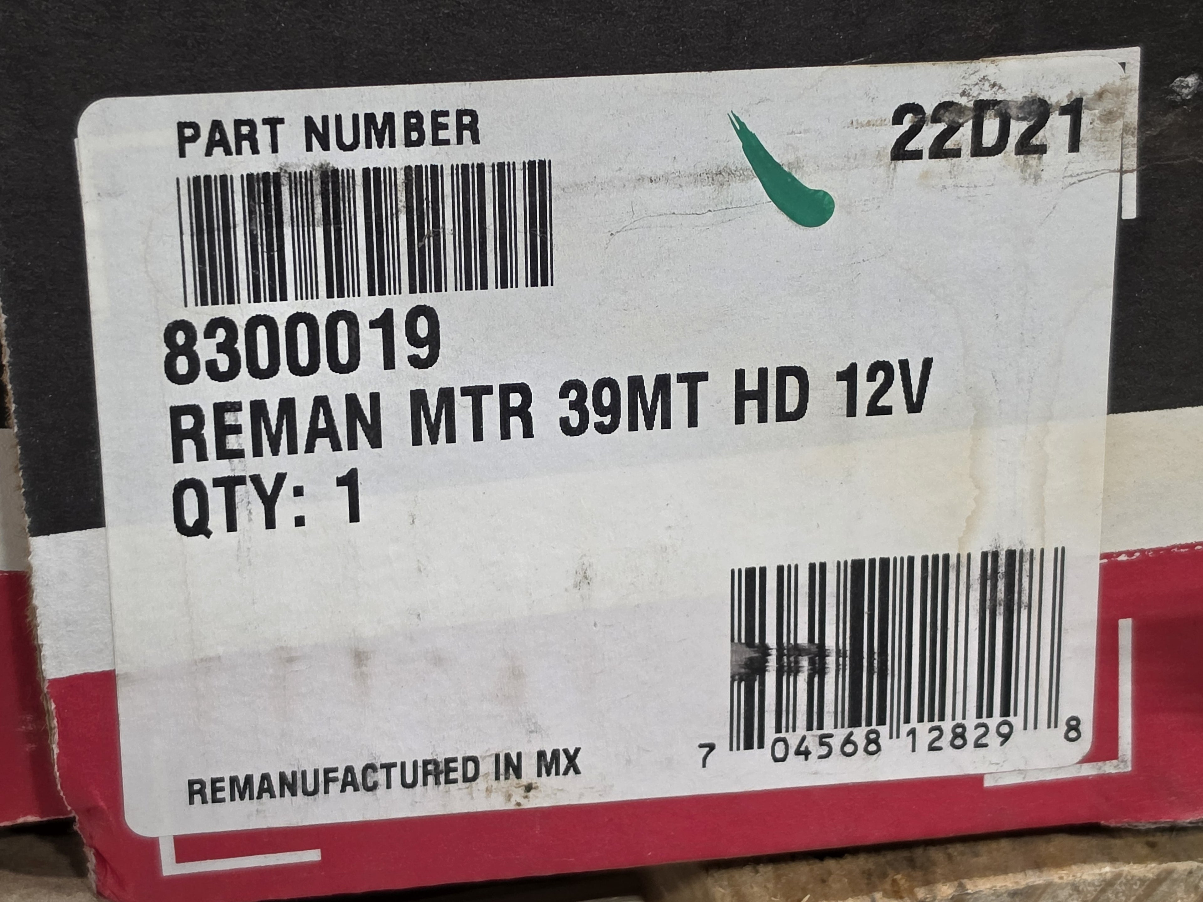 Delco Remy 8300019 Reman 39MT HD 12V Starter Motor