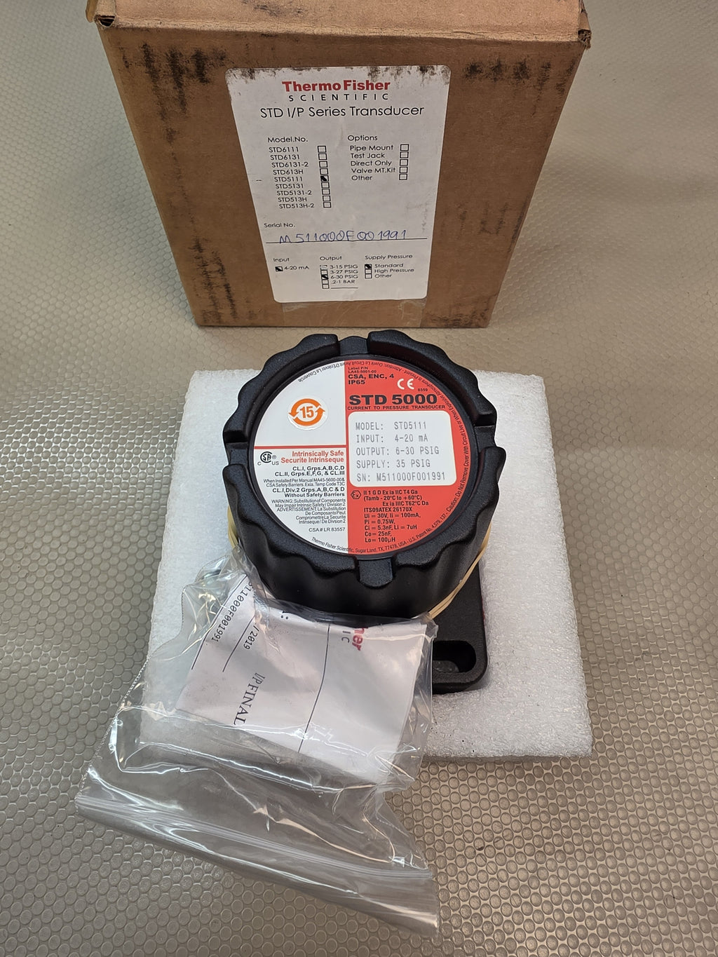 Thermo Fisher STD5111 I/P Current to Pressure Transducer 4-20mA 6-30 PSI - New