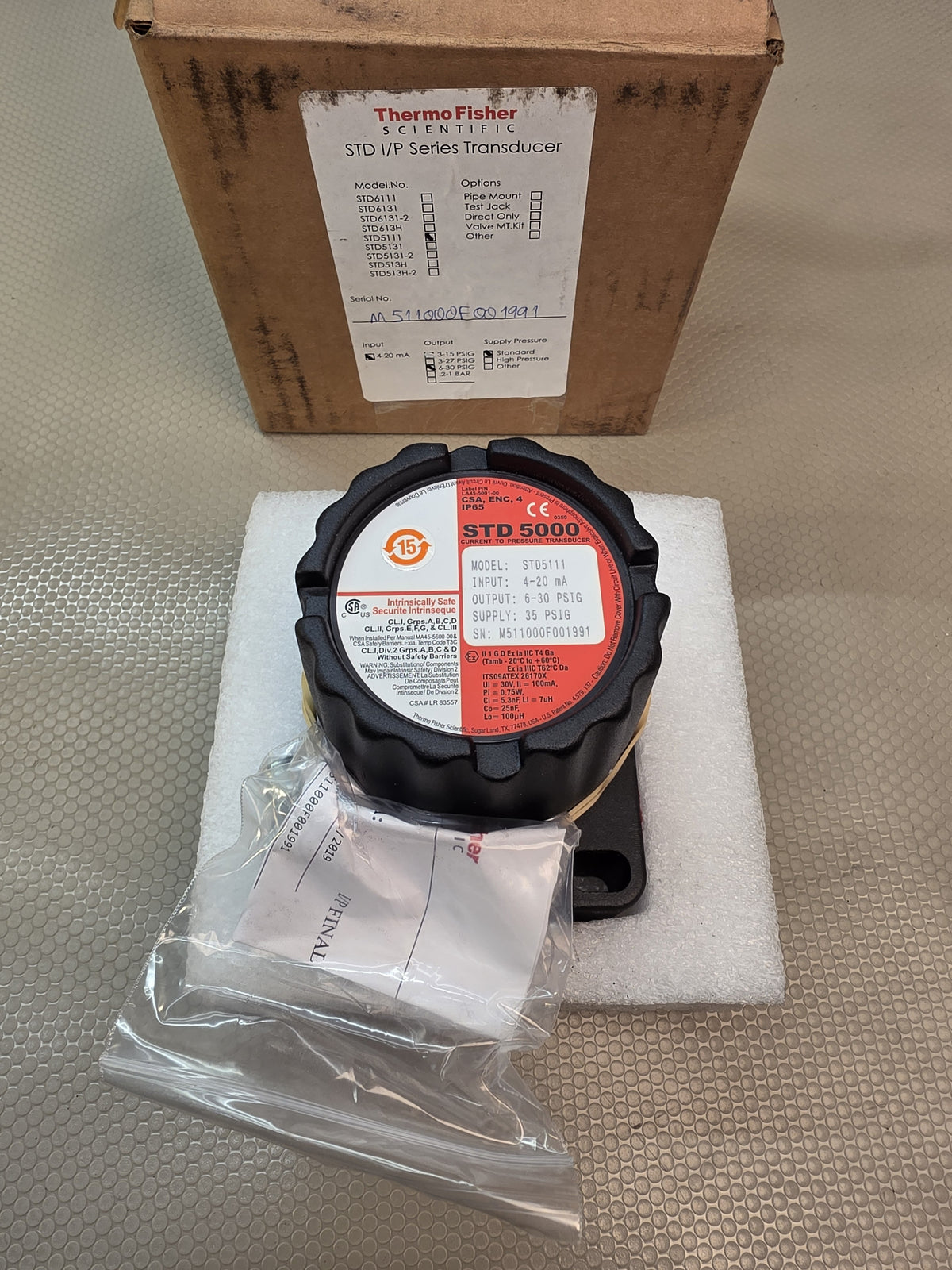 Thermo Fisher STD5111 I/P Current to Pressure Transducer 4-20mA 6-30 PSI - New