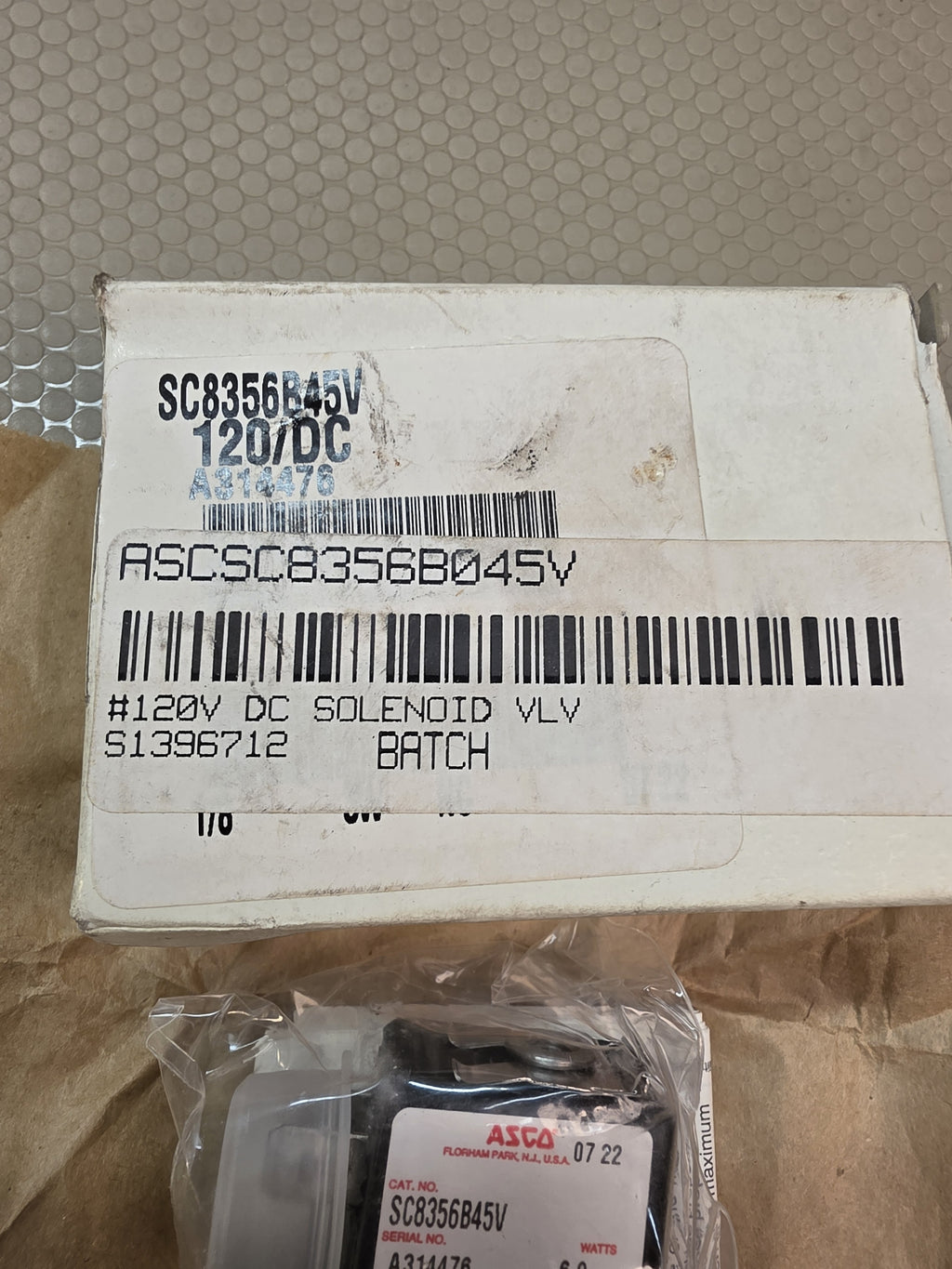 ASCO SC8356B045V 3-Way NC Solenoid Valve 1/8" NPT 120V DC Brass Subminiature NEW