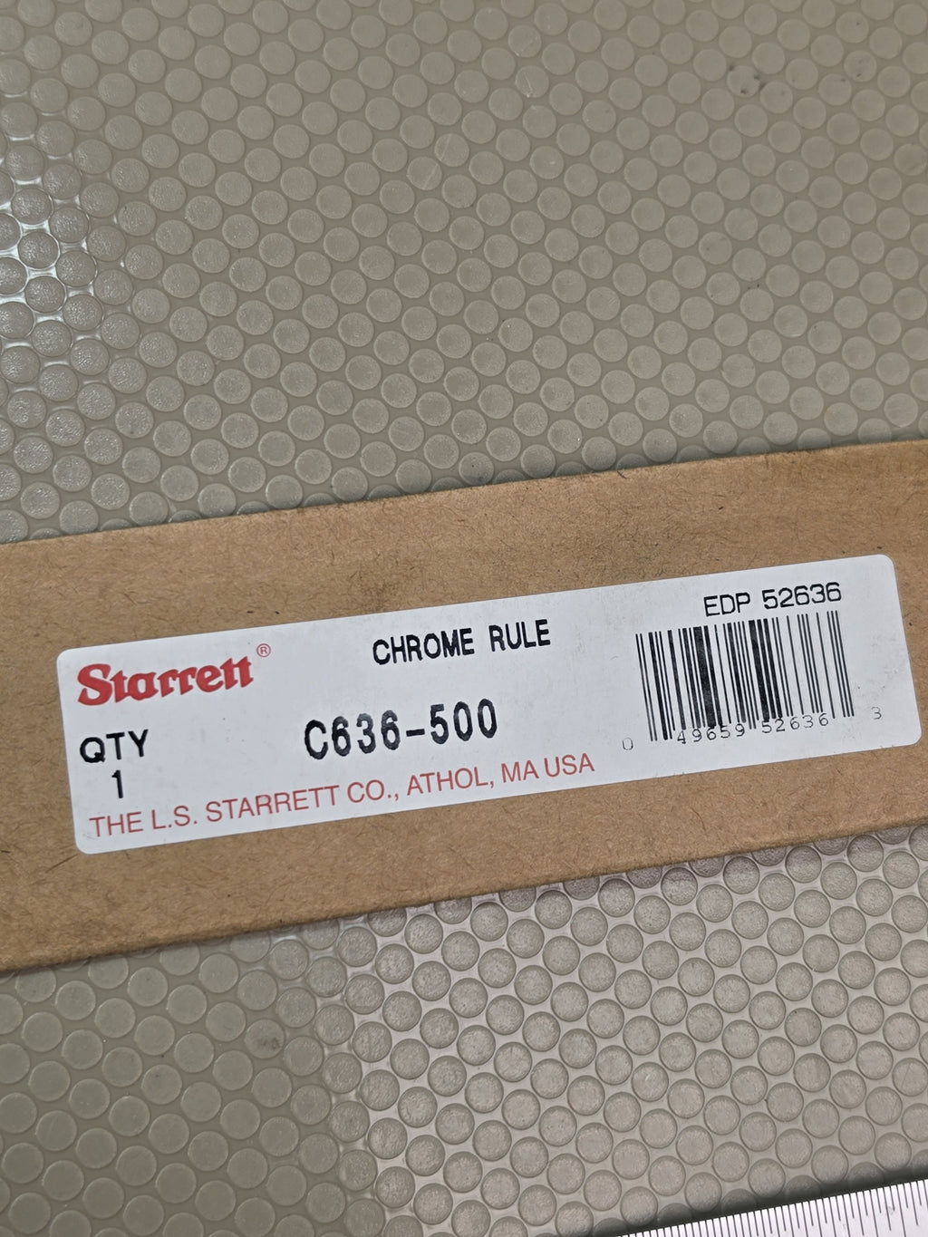 Starrett C636-500 Spring-Tempered Chrome Steel Rule 500mm EDP 52636 - NEW