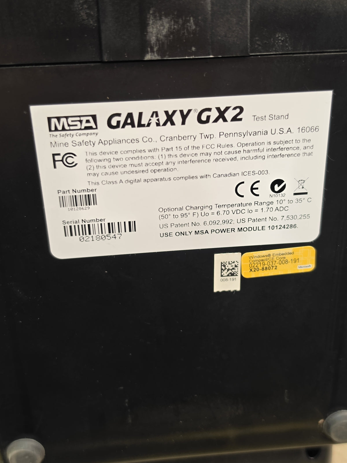 MSA 10128629 Galaxy GX2 Test Stand ALTAIR 4/4X/4XR 4-Valve Charging