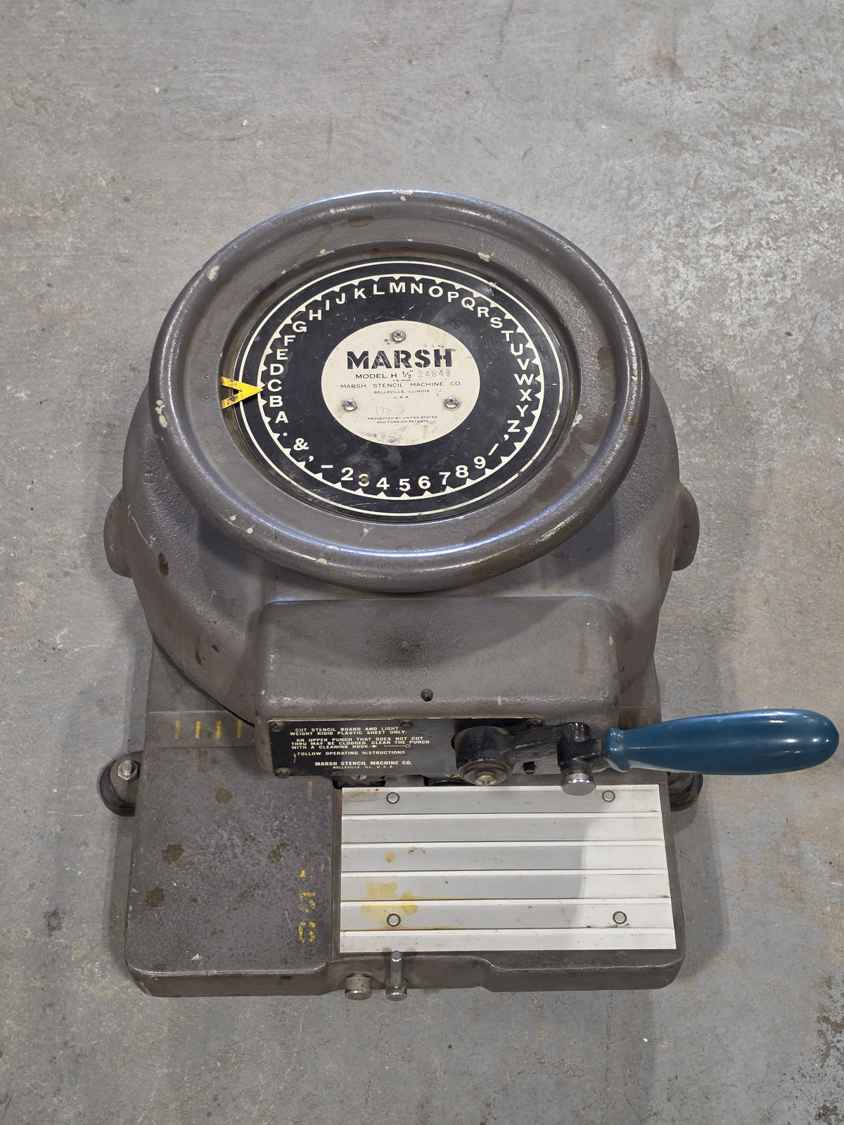 Marsh Model H 1/2" 13mm Manual Stencil Cutting Machine Vintage Industrial 24848