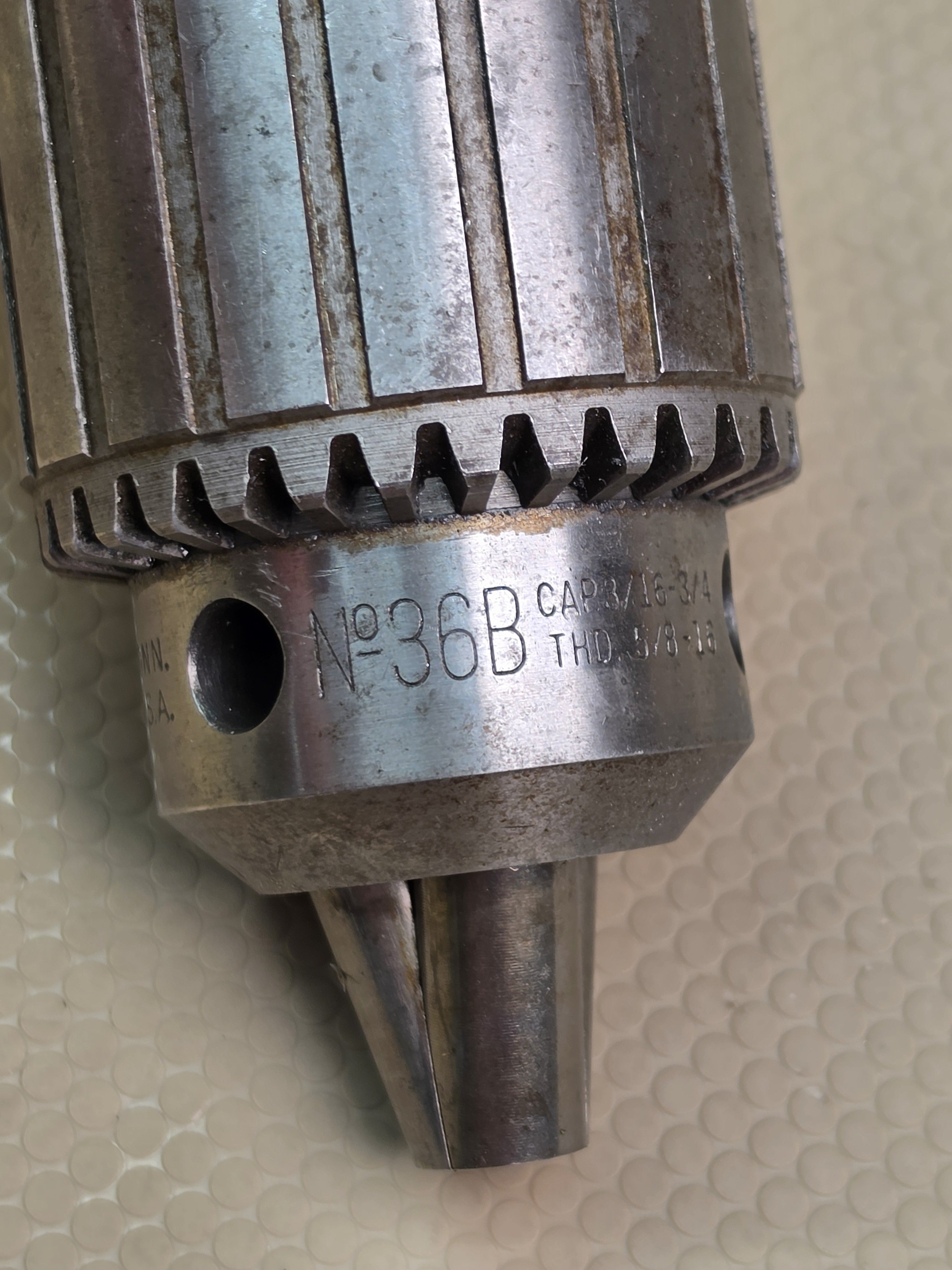 Jacobs 36B Drill Chuck 3/16-3/4" Capacity 5/8-16 THD Straight Shank Arbor