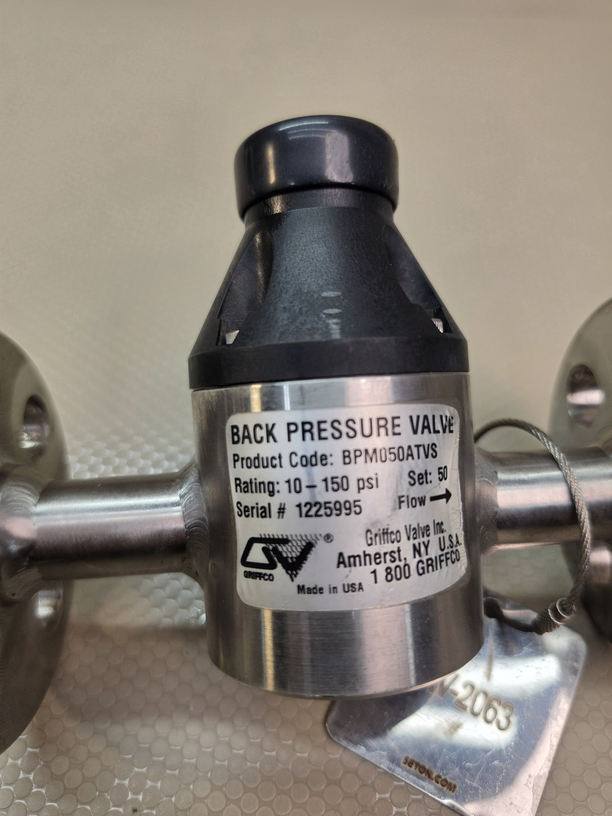 Griffco BPM050ATVS 1/2in Back Pressure Valve 316SS Flanged PTFE/Viton 10-150 PSI