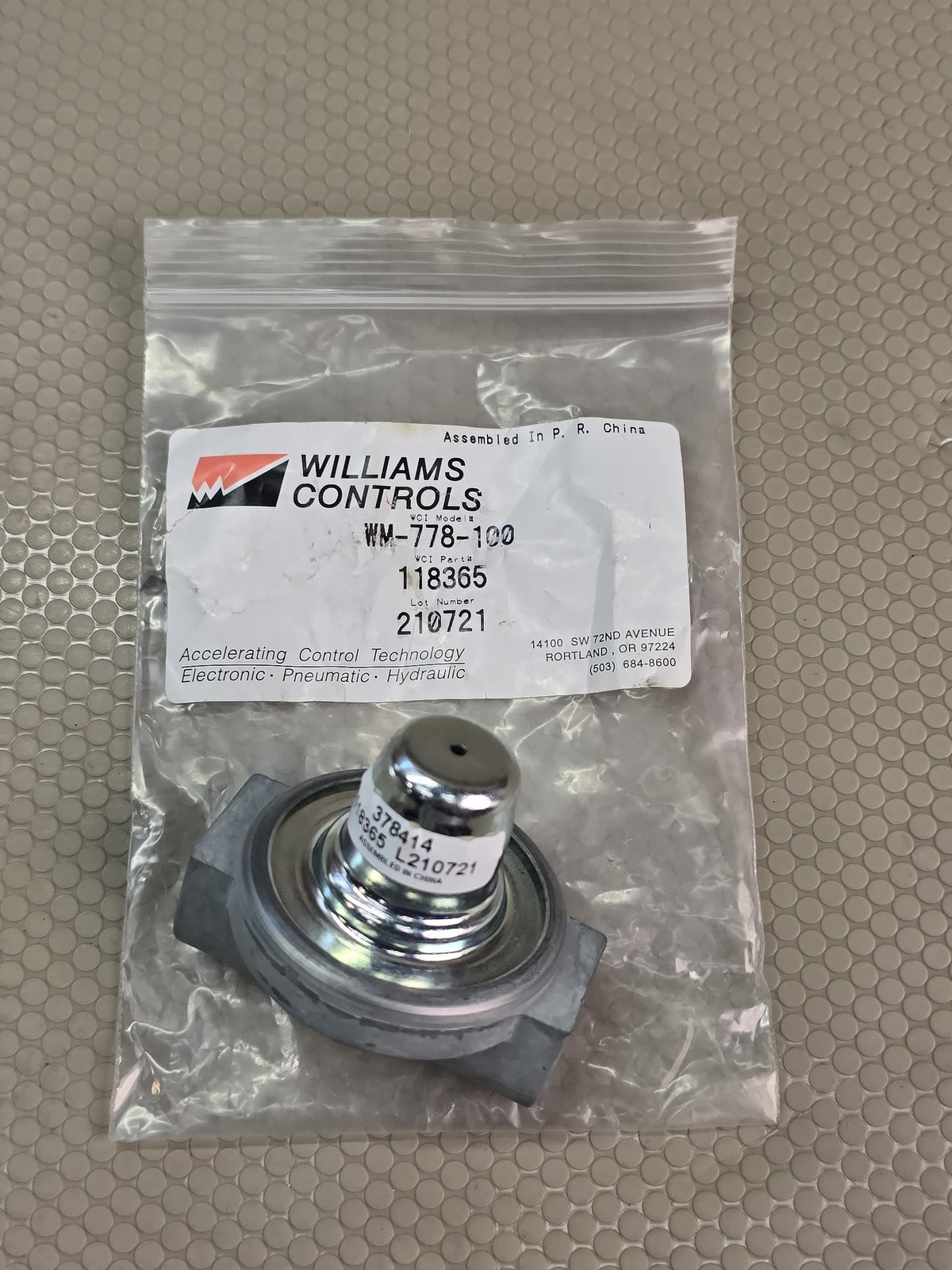 Williams Controls WM-778-100 118365 Air Brake Pressure Protection Valve 70 PSI N