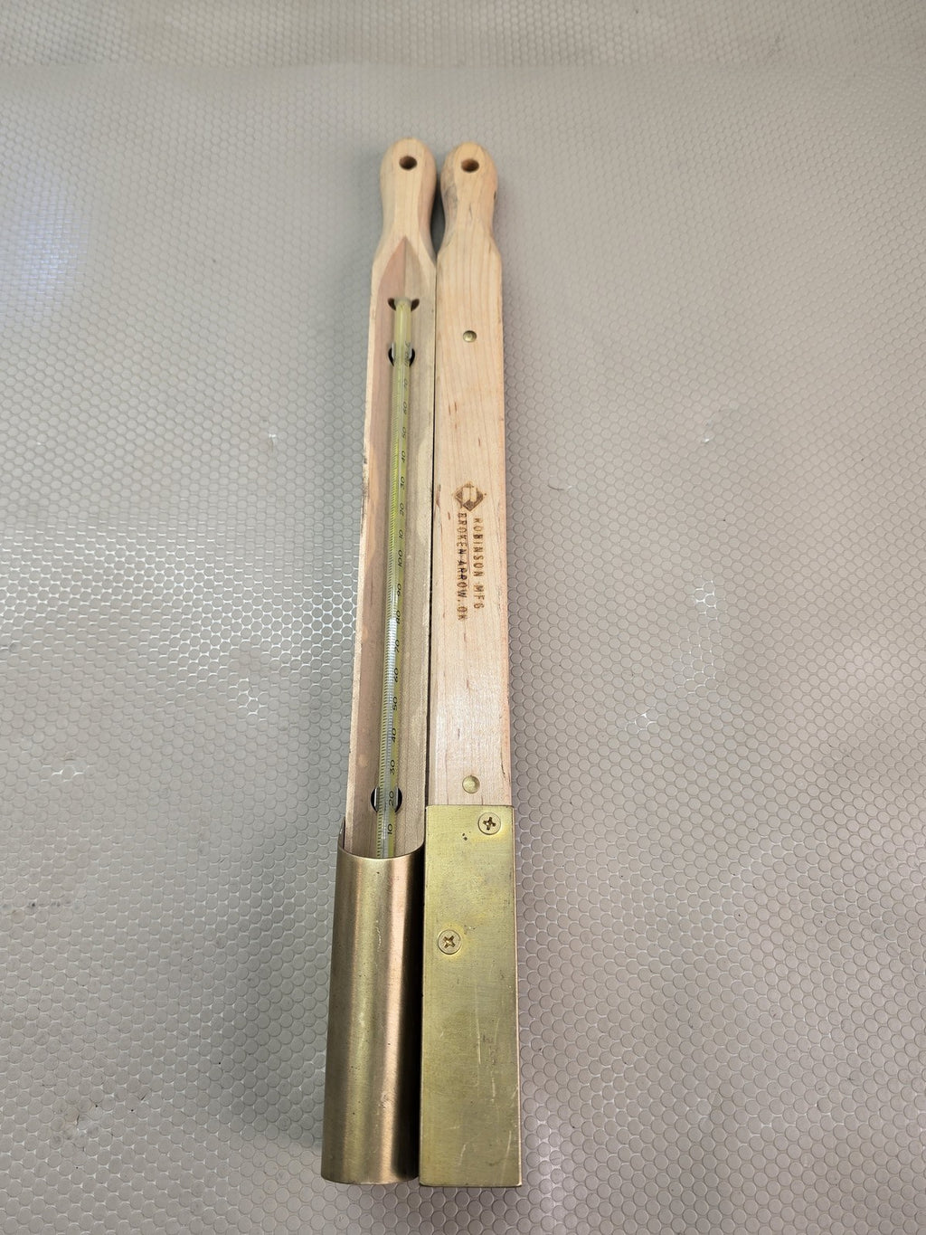 Robinson Pair of Tank Gauging Thermometers Wood Brass Cup 10-110F Oil Centrifuge