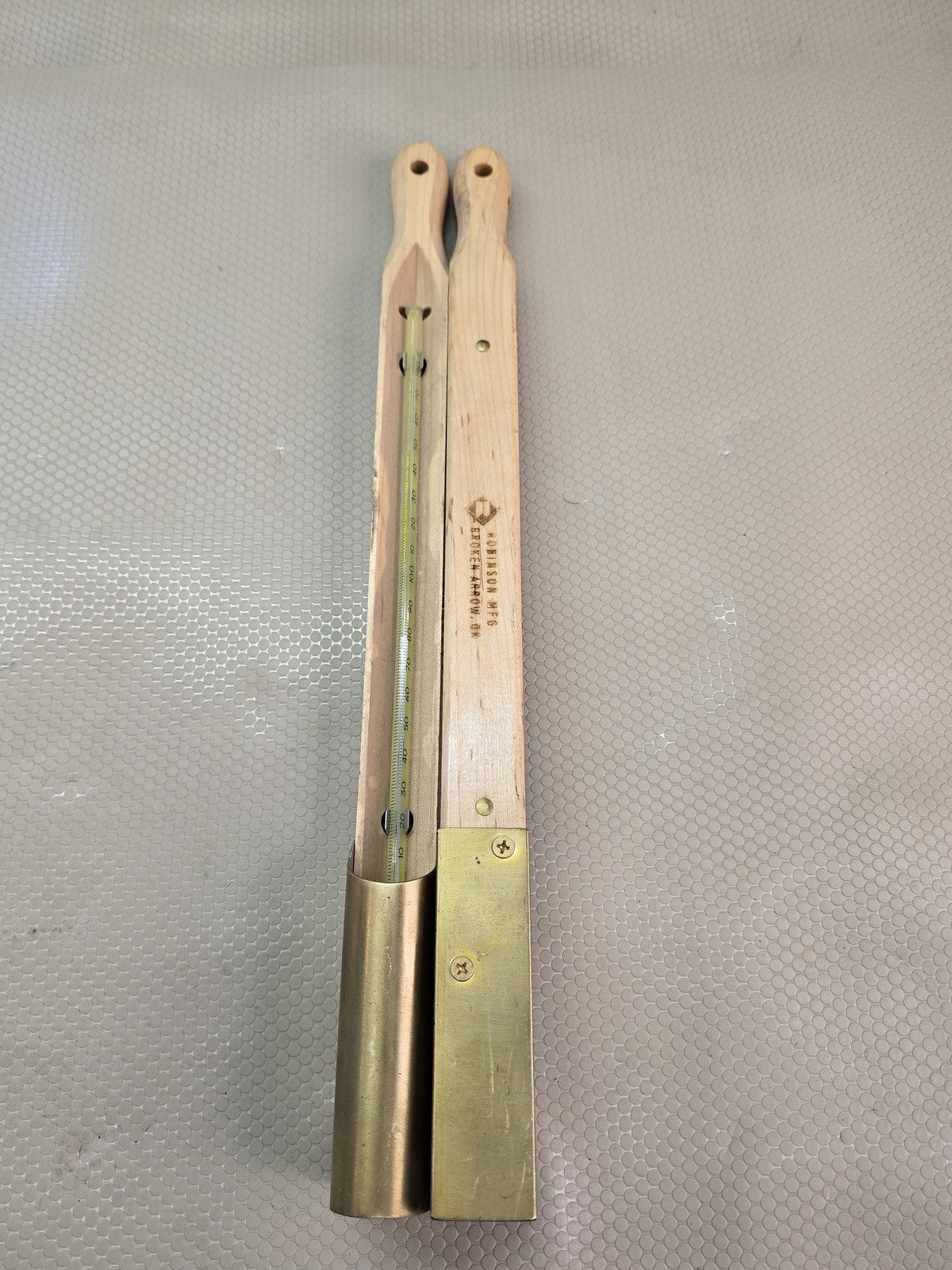 Robinson Pair of Tank Gauging Thermometers Wood Brass Cup 10-110F Oil Centrifuge