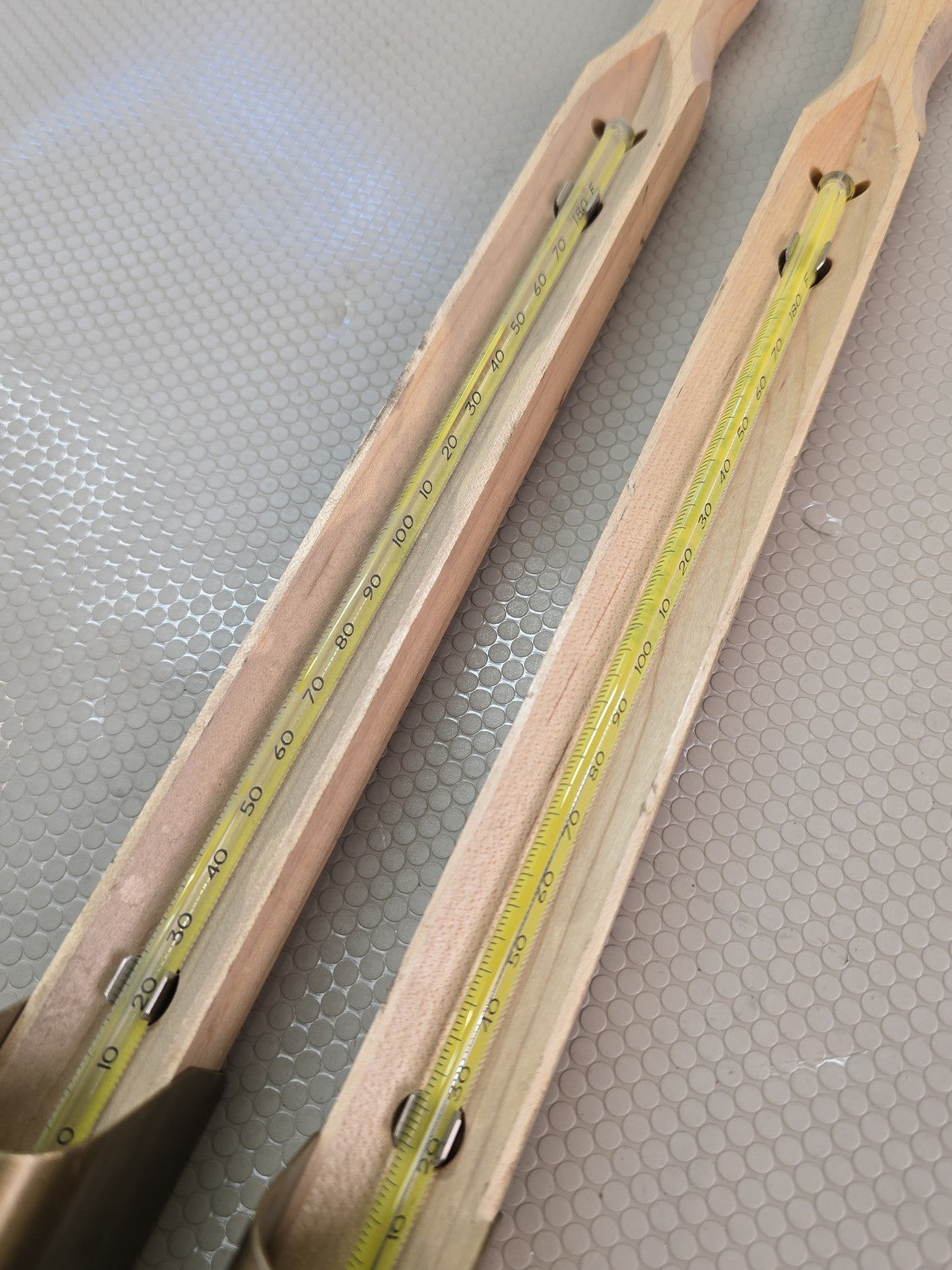 Robinson Pair of Tank Gauging Thermometers Wood Brass Cup 10-110F Oil Centrifuge