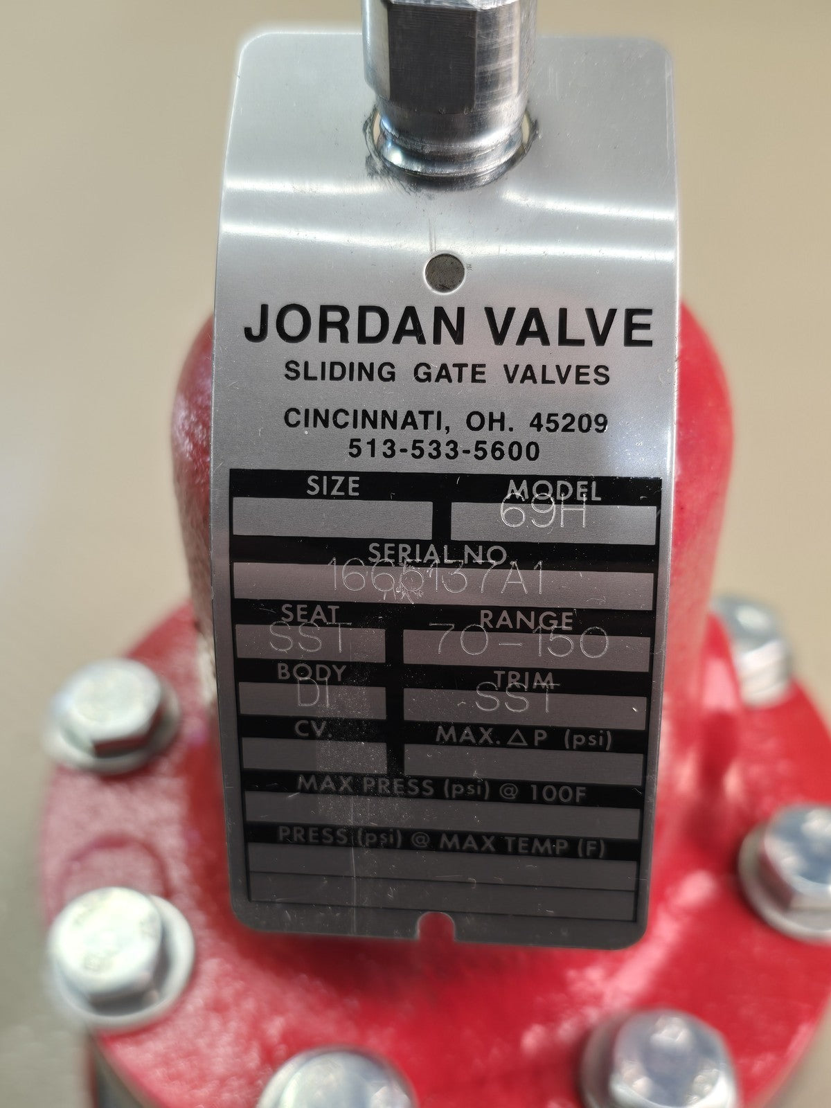 Jordan Valve 69H High-Pressure Regulator Pilot Valve 70-150 PSI Ductile Iron SST