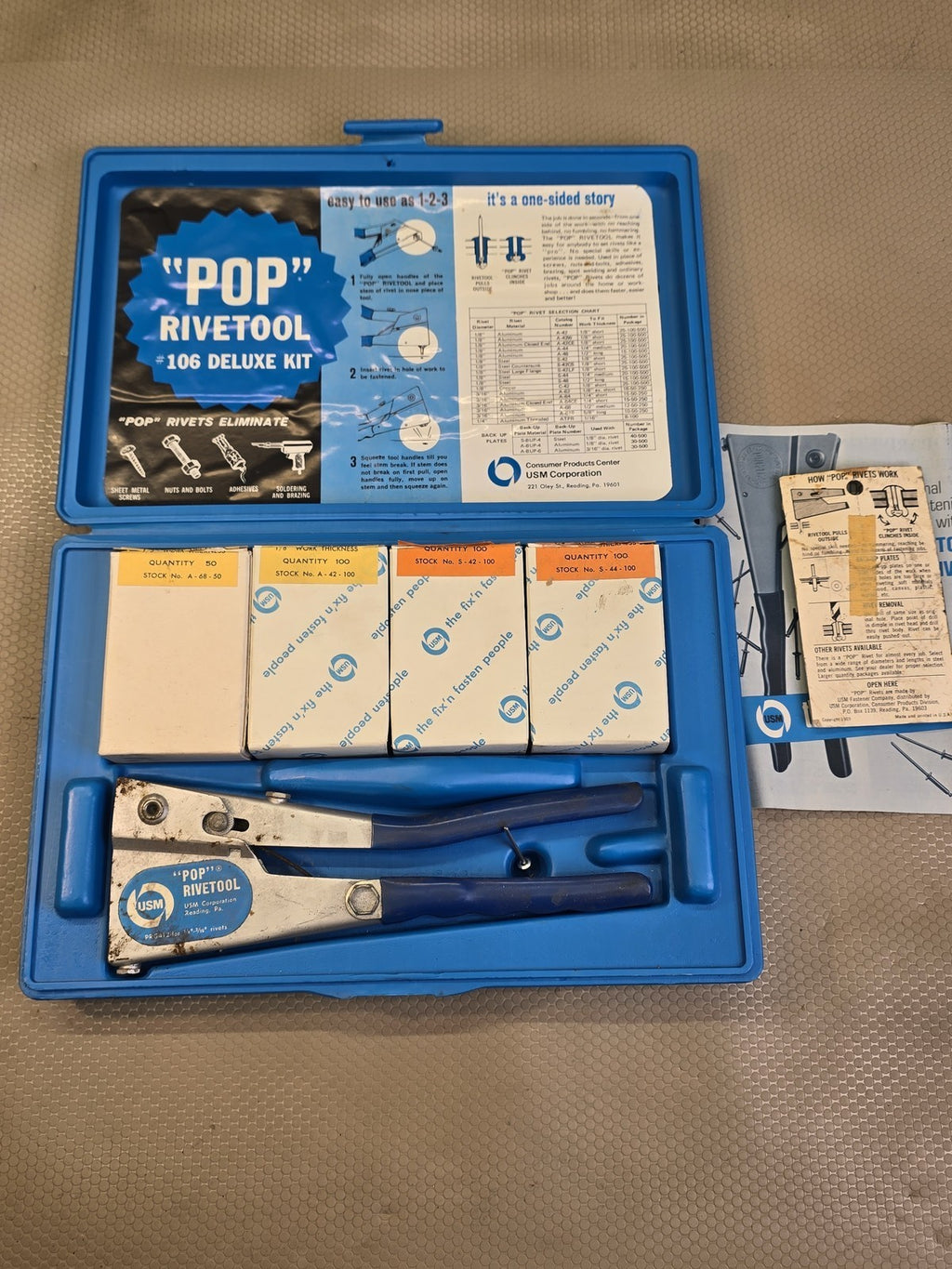 Vintage POP USM No. 106 Rivetool Deluxe Kit Hand Riveter w/ Rivets & Case
