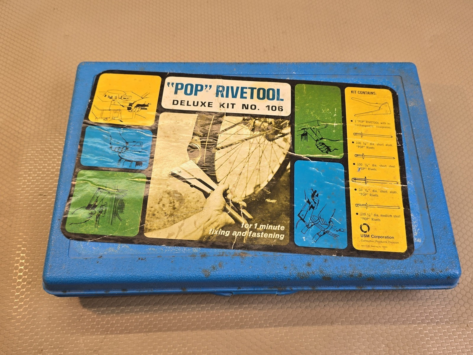 Vintage POP USM No. 106 Rivetool Deluxe Kit Hand Riveter w/ Rivets & Case