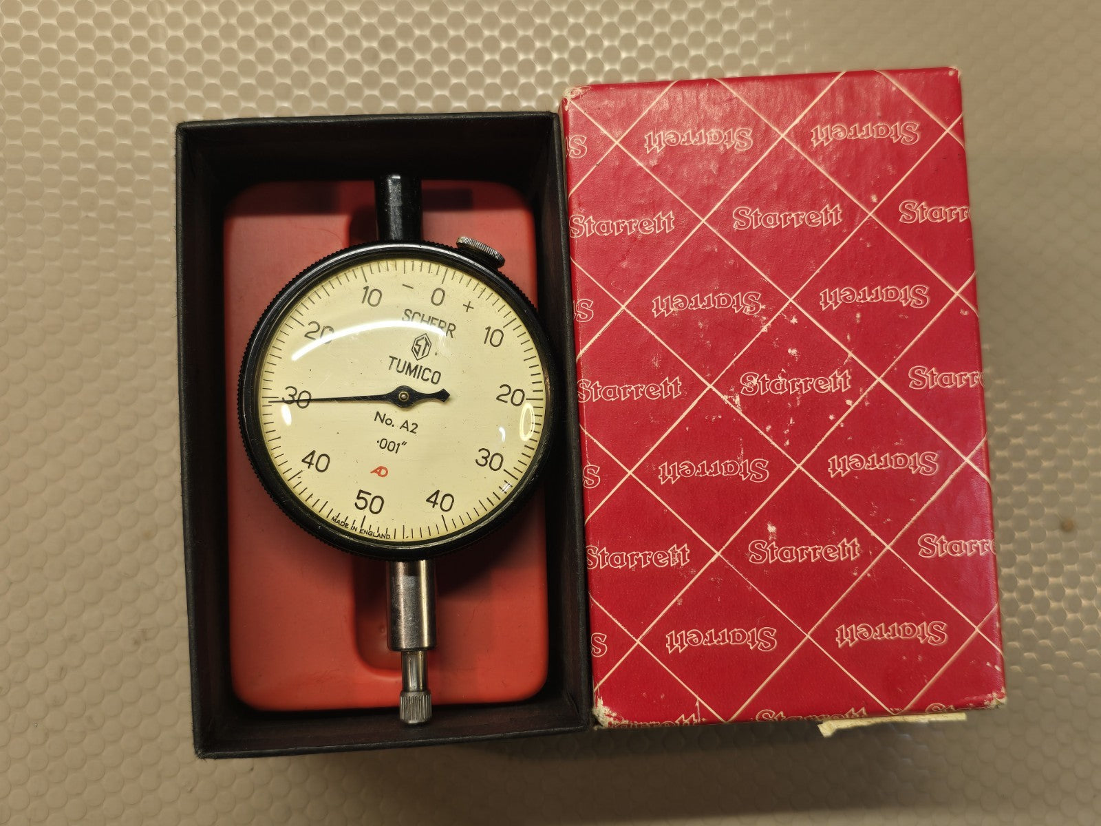 SCHERR TUMICO = DIAL INDICATOR Vintage *Nice* with Starrett Box No. A2