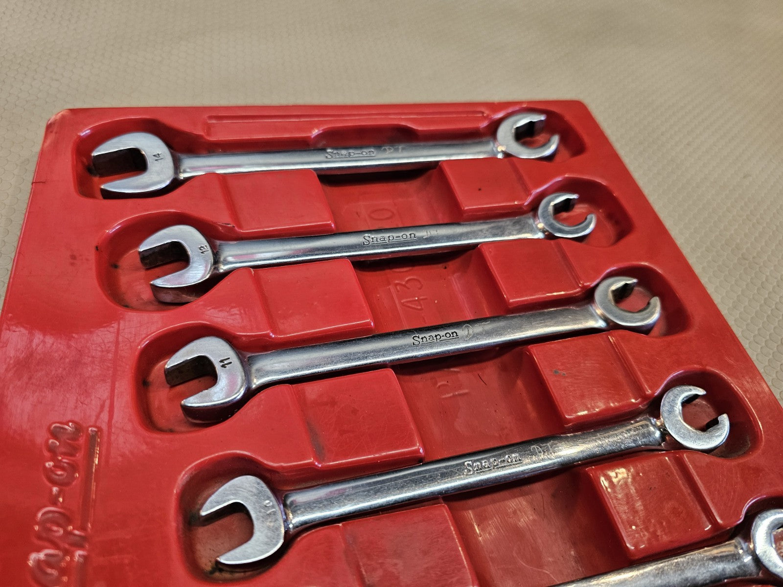 Vintage Snap On Tools RXS 5 Piece Open End & Flare Nut Wrench Set In Tray *NICE!