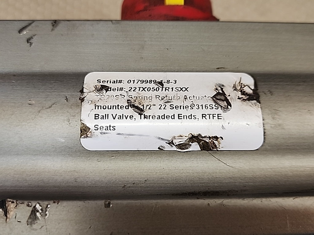 Triac 22TX050TR1SXX/TR20SR Actuator Mounted to 1/2" 316SST Ball Valve RTFE Seat