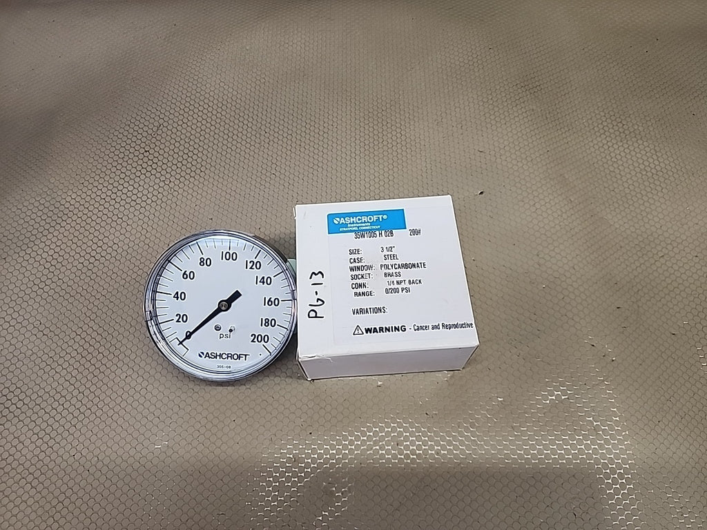 NEW ASHCROFT 35W1005 H  02B PRESSURE GAUGE 3-1/2" 0-200PSI 