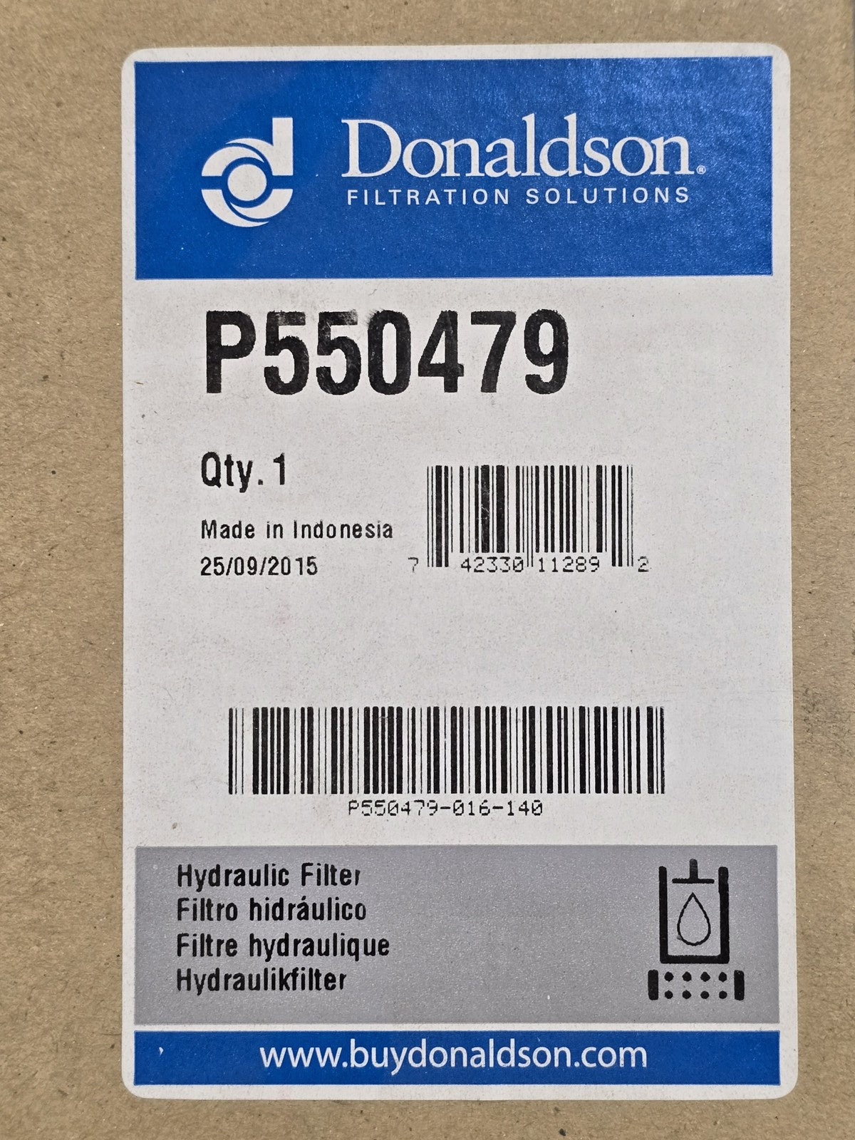 Donaldson P550479 In-Line Hydraulic Filter Filtration Solutions GENUINE New