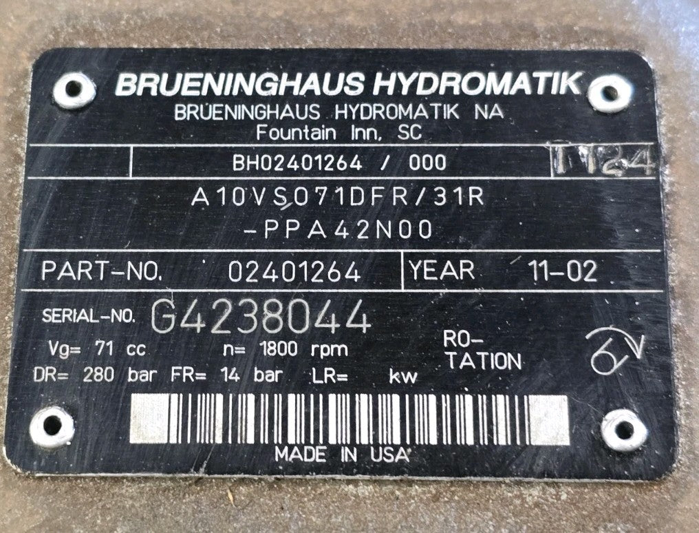 BRUENINGHAUS HYDROMATIK AA10VS071DFR Series Rexroth Axial Piston Pump *NEW!*
