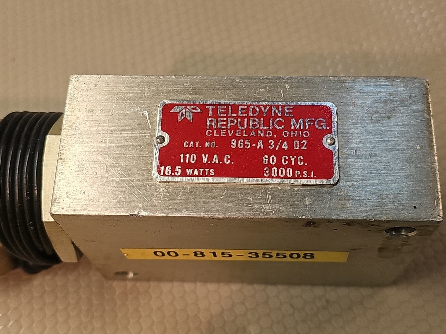 Teledyne CAT. NO. 965-A 3/4 D2 110VAC Solenoid Valve 60Cyc 3000 PSI 16.5W