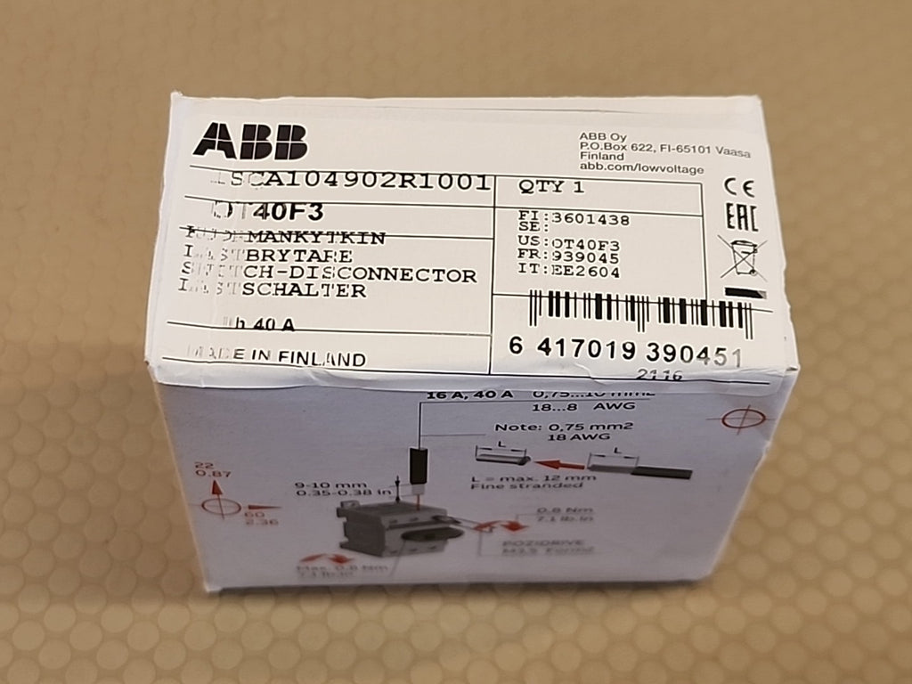 New ABB OT40F3 1SCA104902R1001 40A Disconnector 