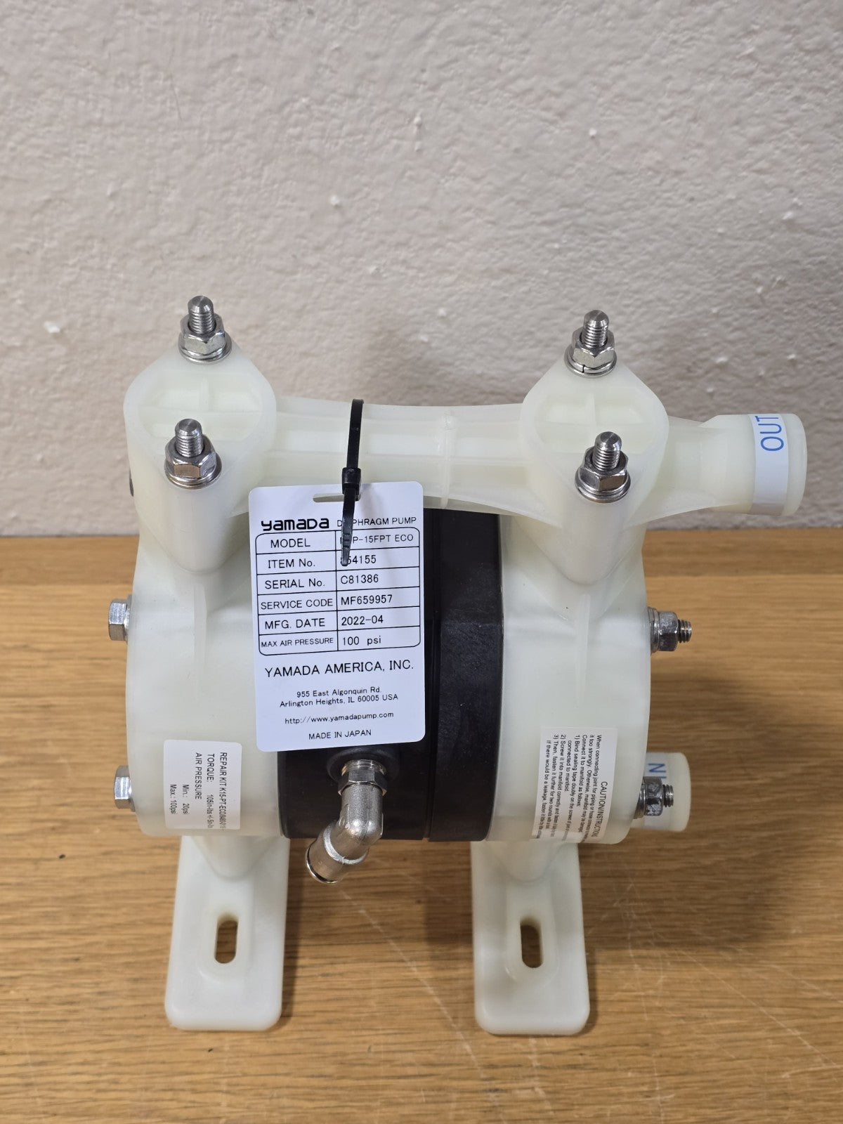 NEW YAMADA PUMP NDP-15FPT ECO/854207 100psi DIAPRAGM PUMP