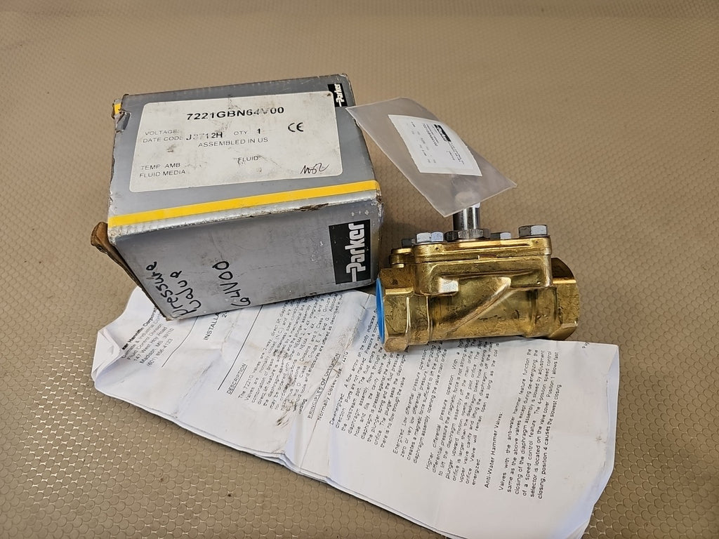 Parker 7221GBN64V00 PS, Solenoid Valve, 2 Way NPT, Brass Safety...