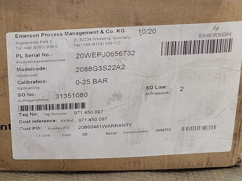 Rosemount 2088 G3S22A2 pressure transmitter NEW OEM