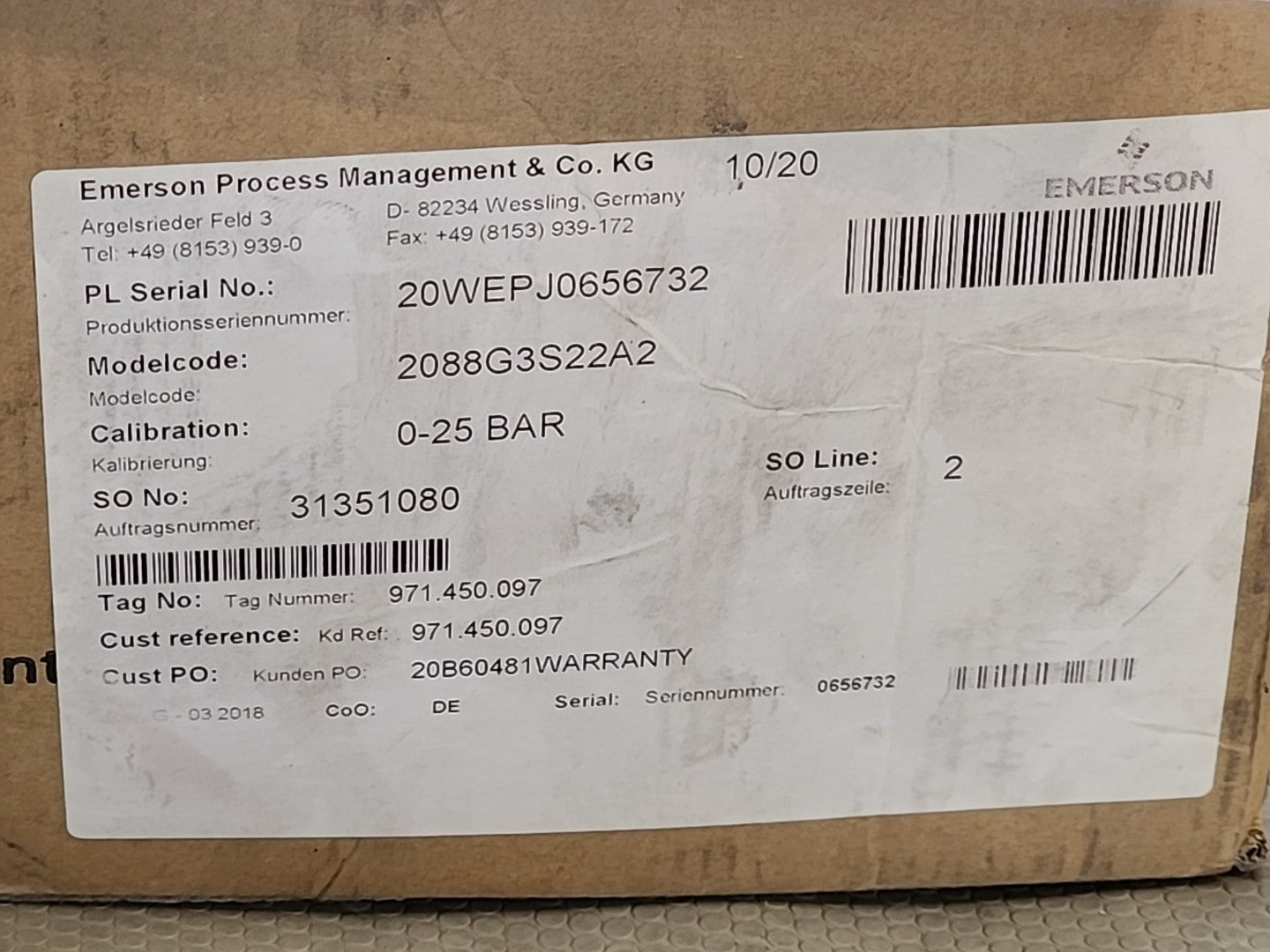 Rosemount 2088 G3S22A2 pressure transmitter NEW OEM