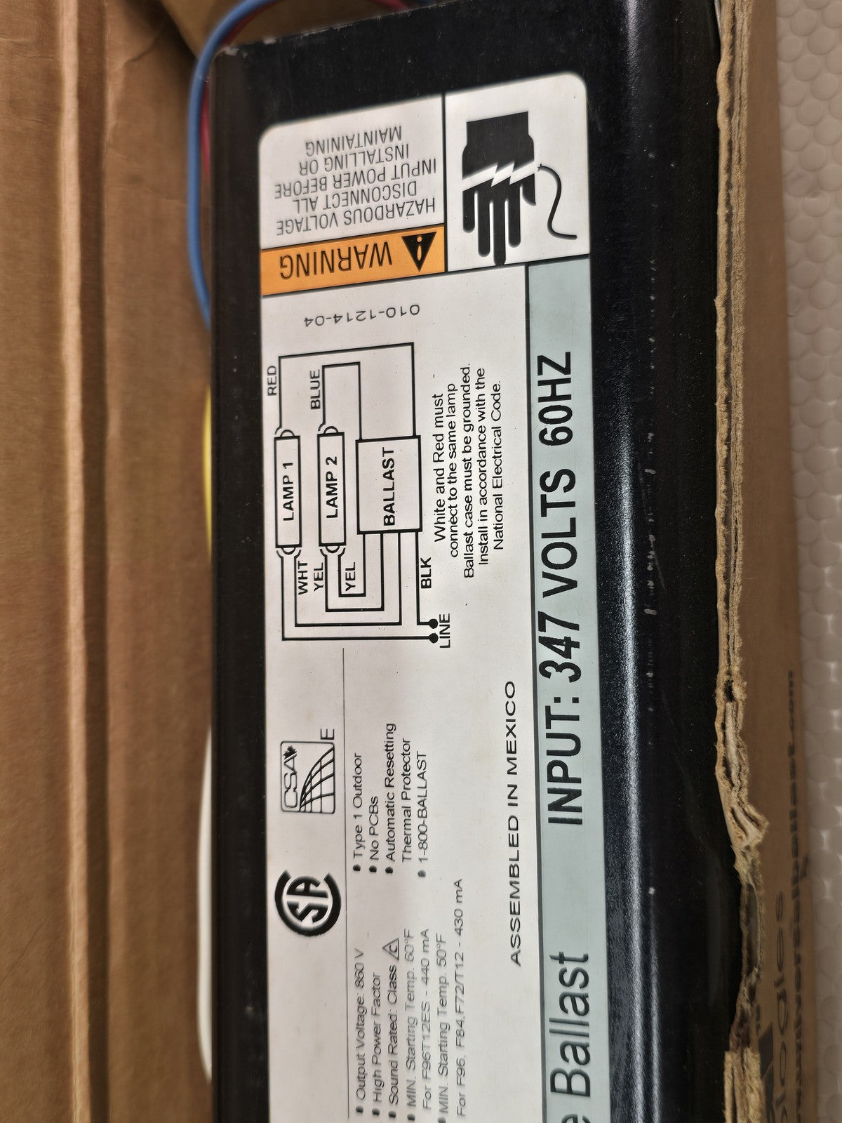 Universal 897-SLH-TC Slimline Ballast 347V 60Hz F96T12 F72T12 Lamps NEW