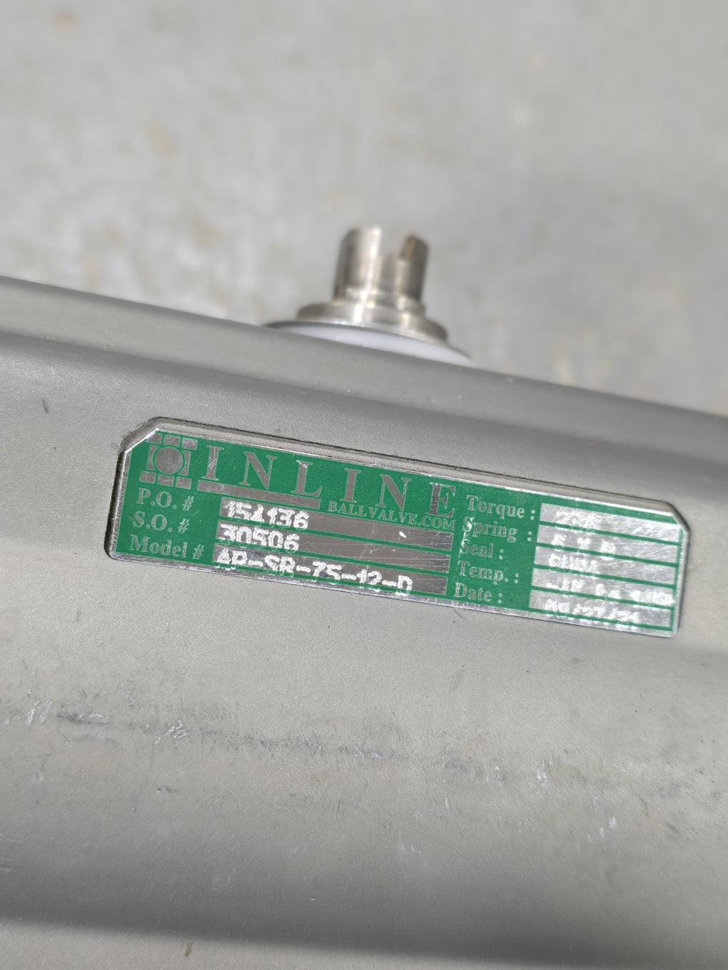 INLINE AP-SR-75-12-D Pneumatic Actuator SS Sanitary Tri-Clamp Ball Valve
