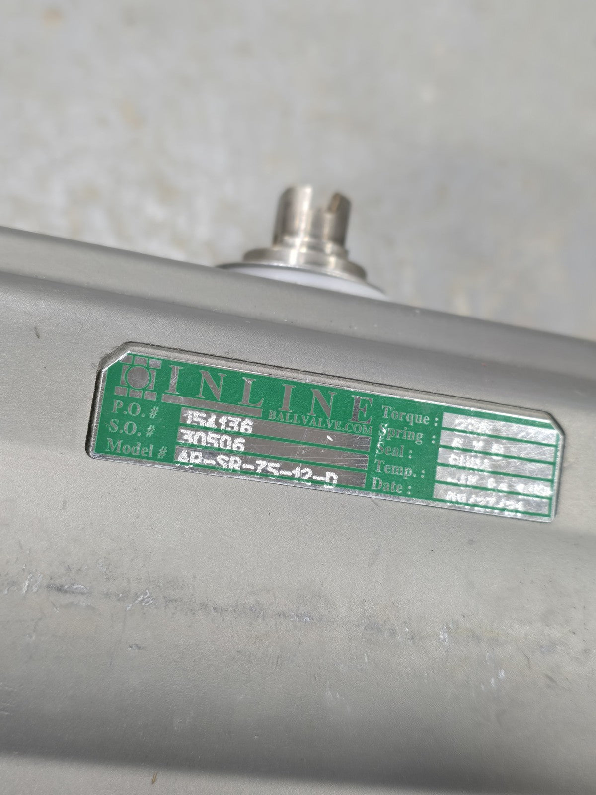 INLINE AP-SR-75-12-D Pneumatic Actuator SS Sanitary Tri-Clamp Ball Valve