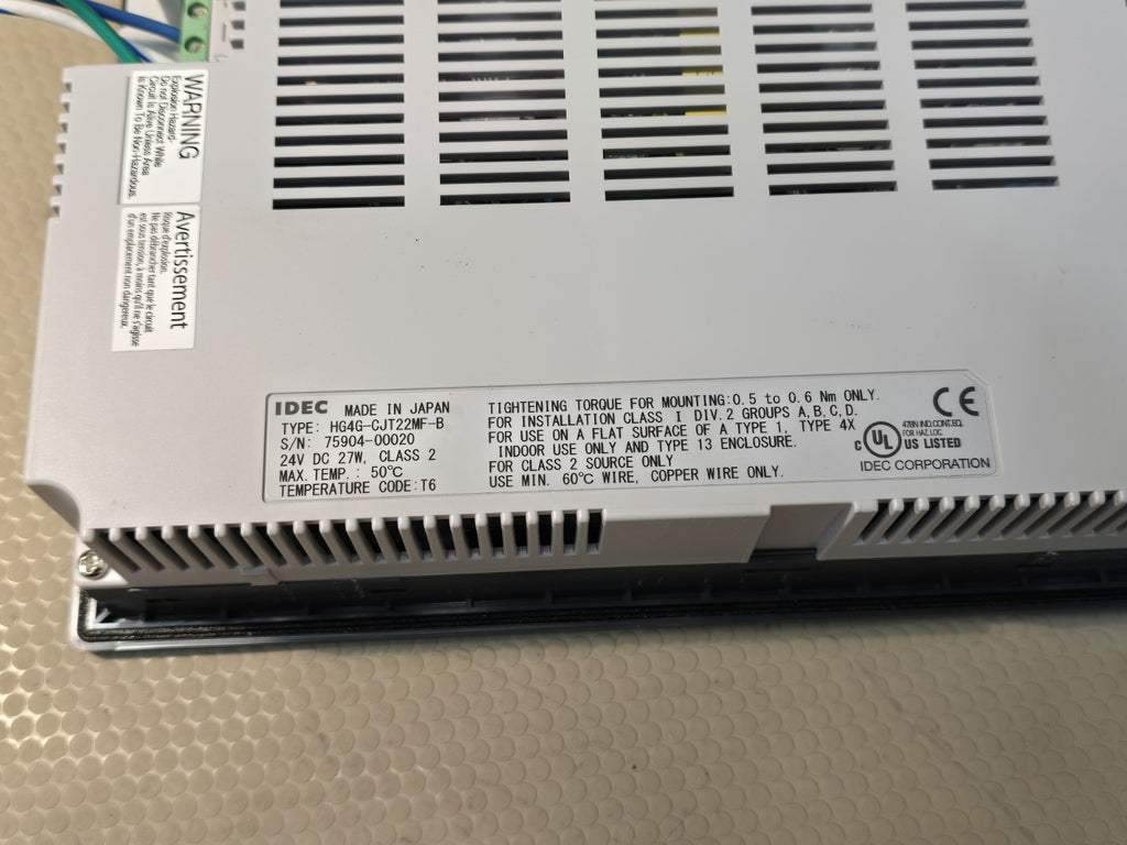 Idec HG4G-CJT22MF-B Touchscreen Operator Interface 24Vdc 27W Class2 *Light Use*