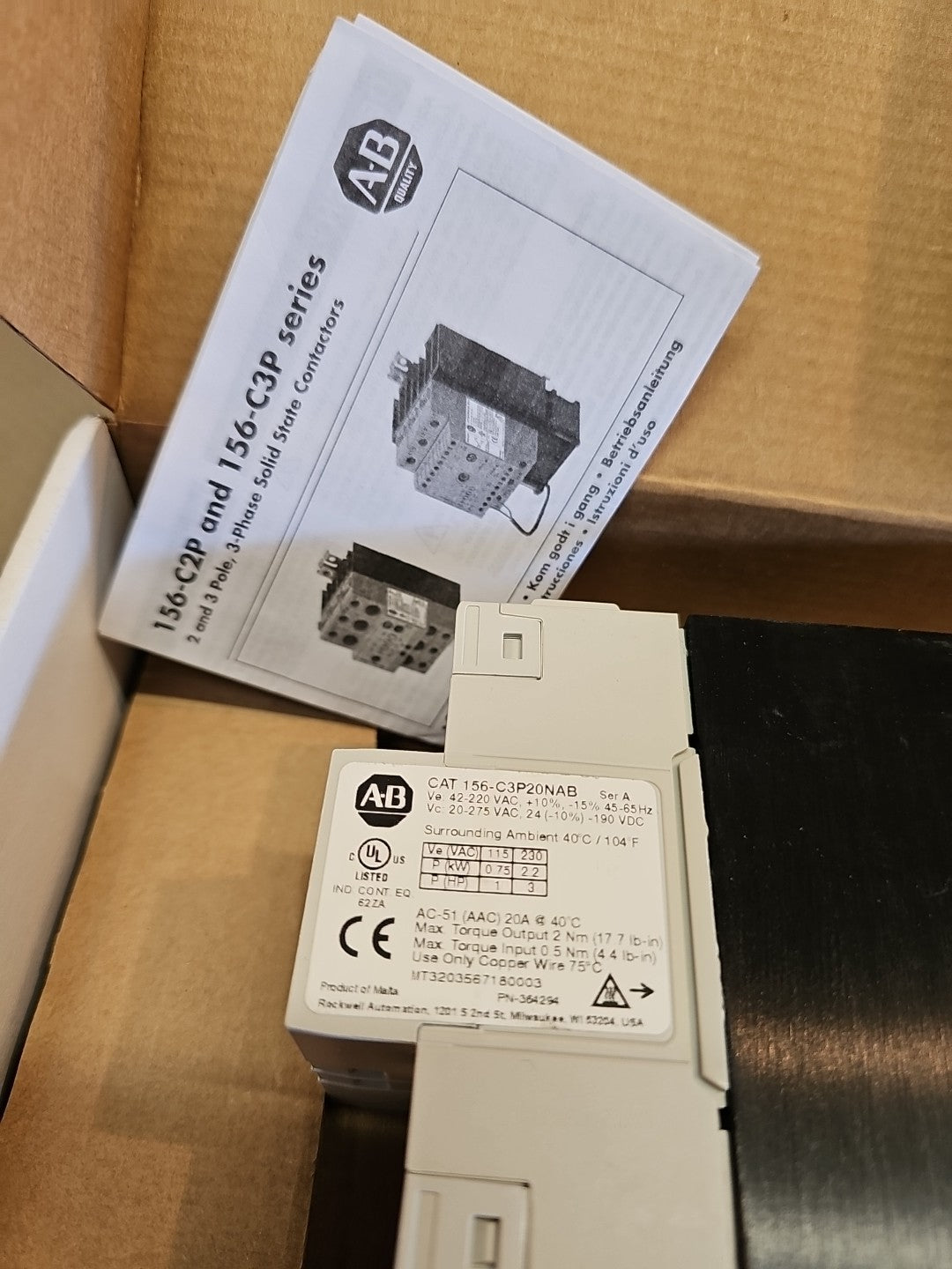 Allen Bradley 156-C3P20NAB Ser A Phase SSC 20A 240Vac 5-32VDC Control Ser A