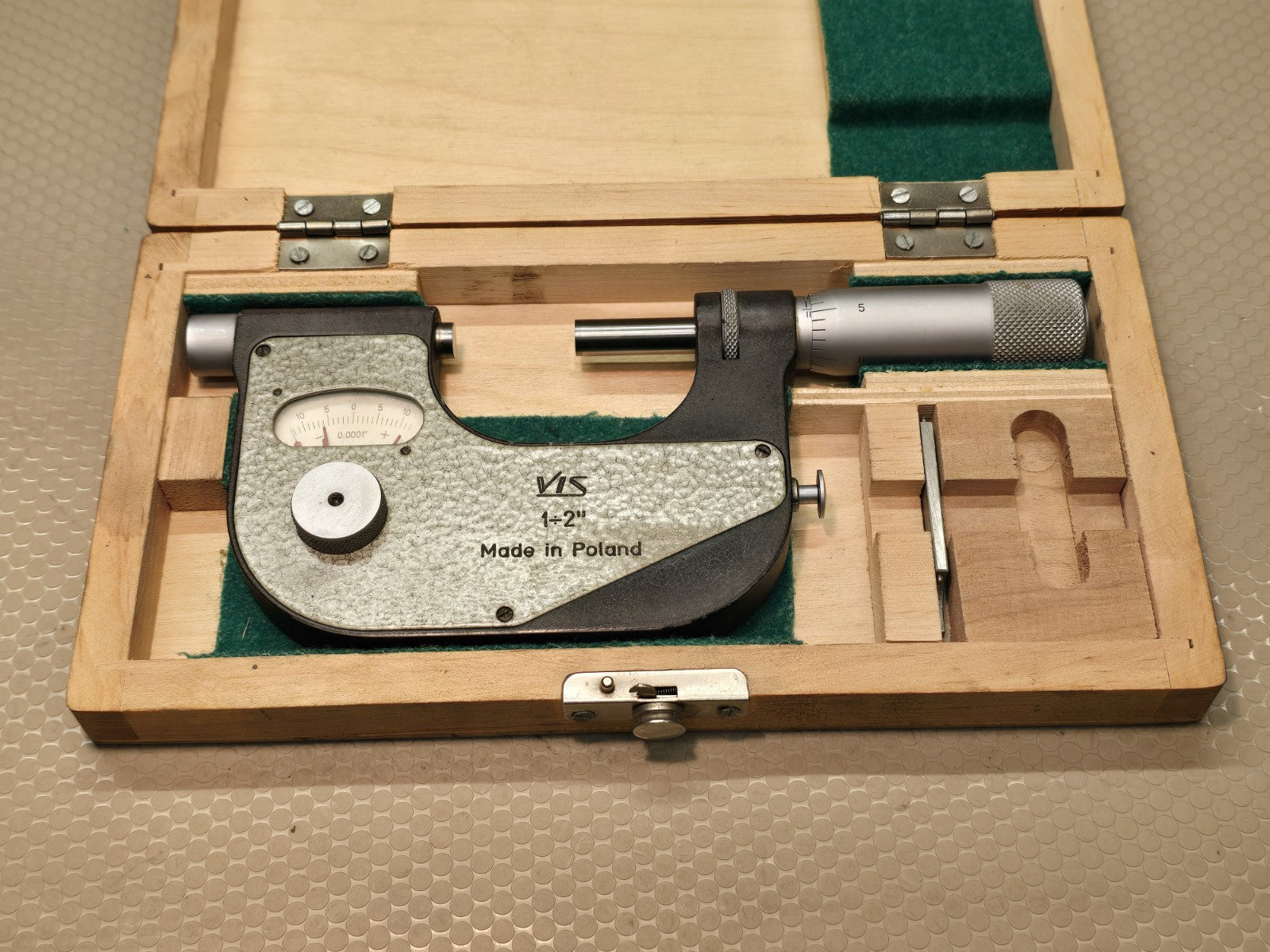VIS Poland 1-2” Indicating Micrometer .0001” In Wood Box *EXCELLENT SHAPE*