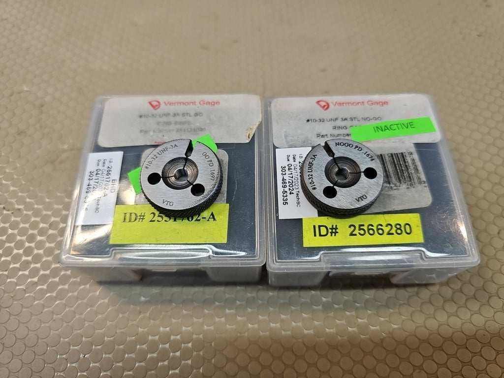 GF Gage Threaded Inspection Ring Gage 10-32 Thread, UNF-3A GO & NO GO