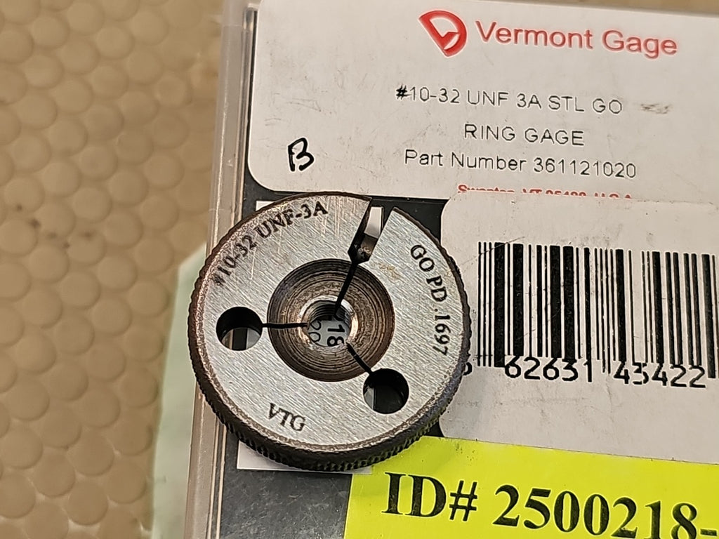 Vermont Gage 361121020 & 361121040 Threaded Go/No Go Ring Gage: #10-32 UNF 