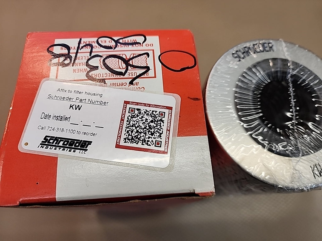 Schroeder KW Water Removal Hydraulic Filter Element – 3.9″ OD × 9.1″ L – New