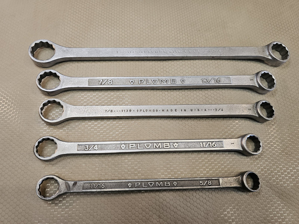 Plomb PLVMB Pebble Finish Double Box SAE Wrench Set  - Vintage LARGE Sizes 1+