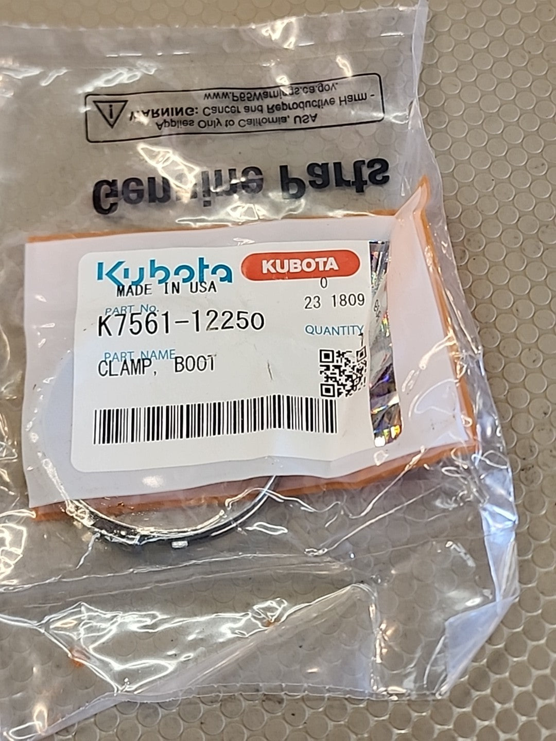 NEW Kubota K7561-12250 Clamp Boot Genuine OEM Tractor/UTV Part New