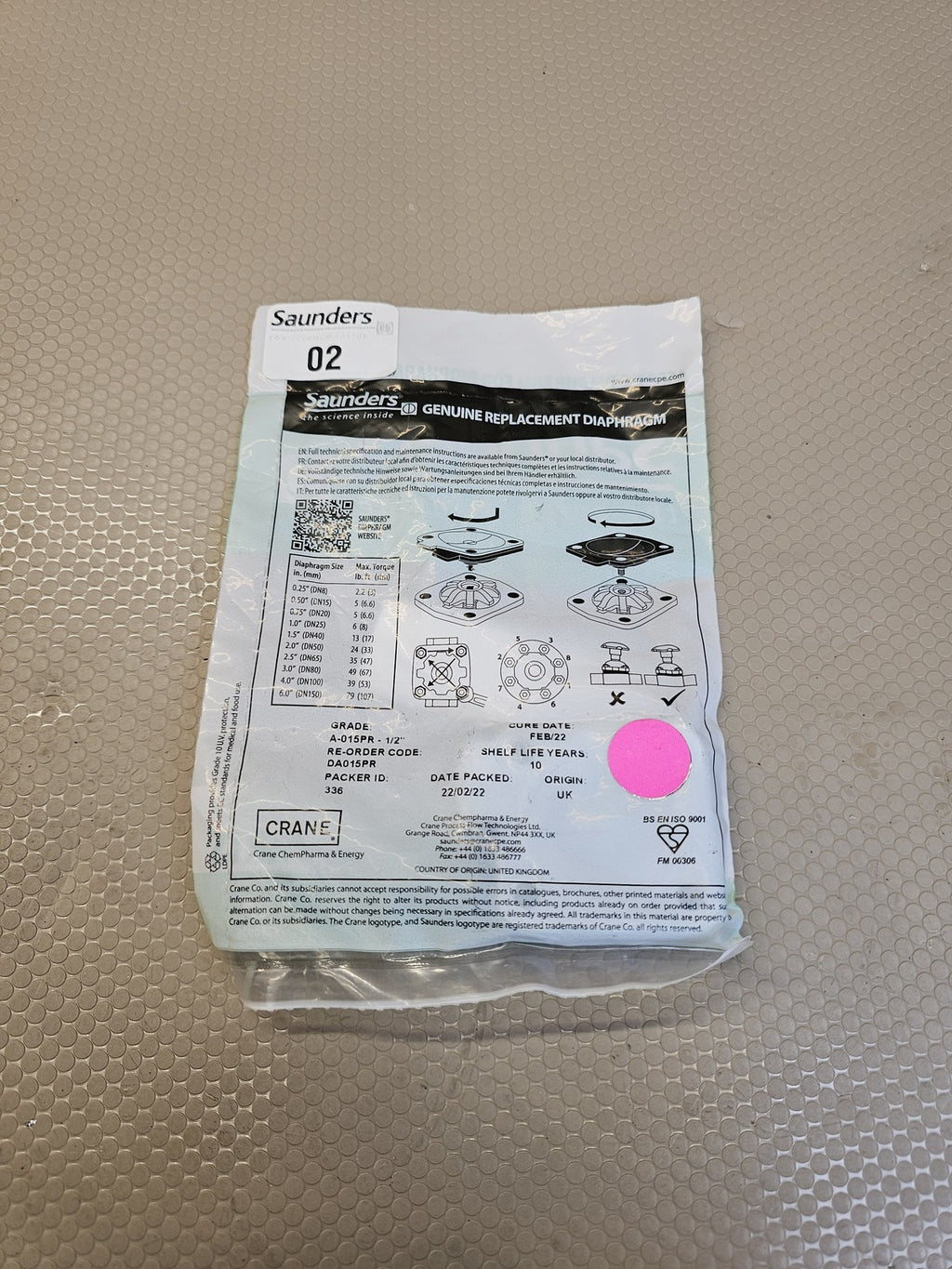 Saunders A-015PR Diaphragm 1/2" Aseptic Biopharm New