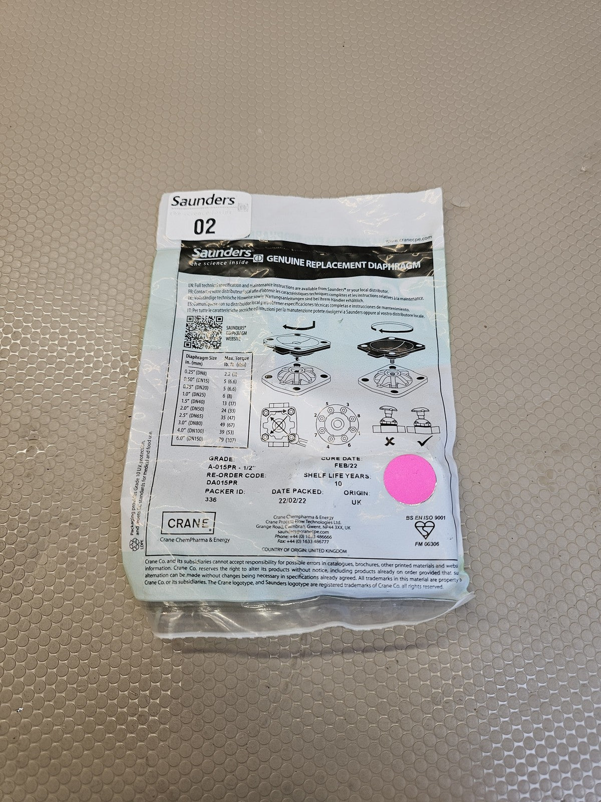 Saunders A-015PR Diaphragm 1/2" Aseptic Biopharm New