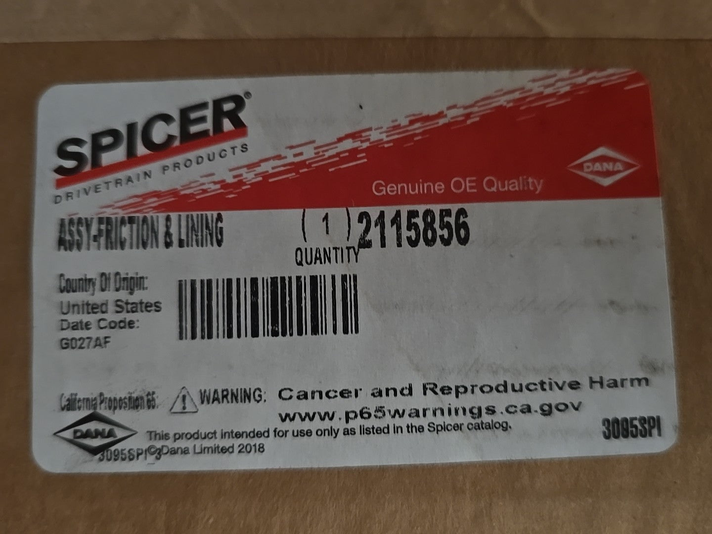 NEW Dana Spicer 2115856 Dana Original OEM, Assy   Friction & Lining