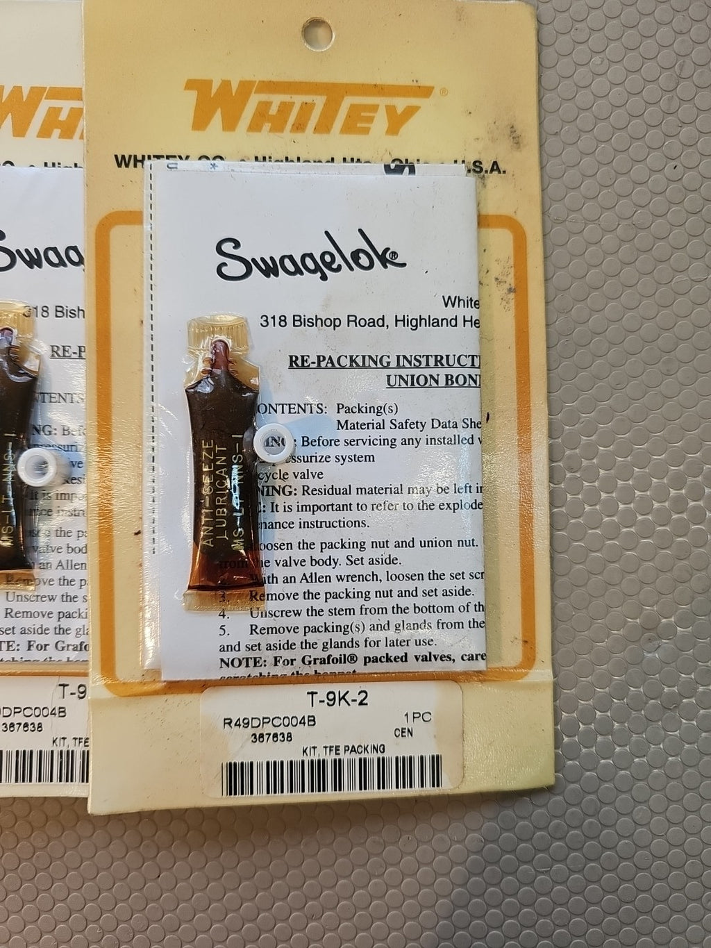 LOT OF 4 NEW SWAGELOK T-9K-2 STEM PACKING KIT TFE PACKING 