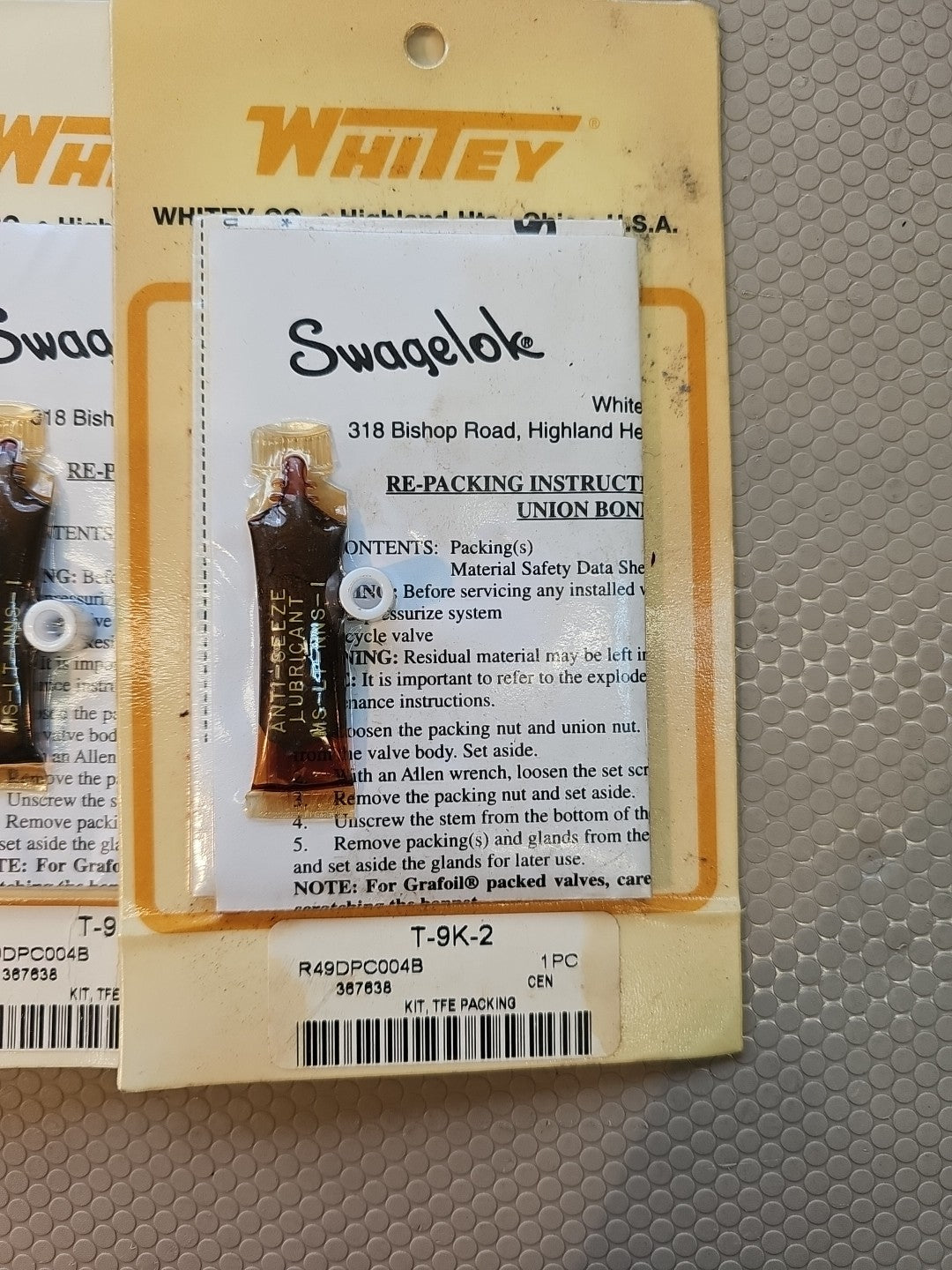 LOT OF 4 NEW SWAGELOK T-9K-2 STEM PACKING KIT TFE PACKING 