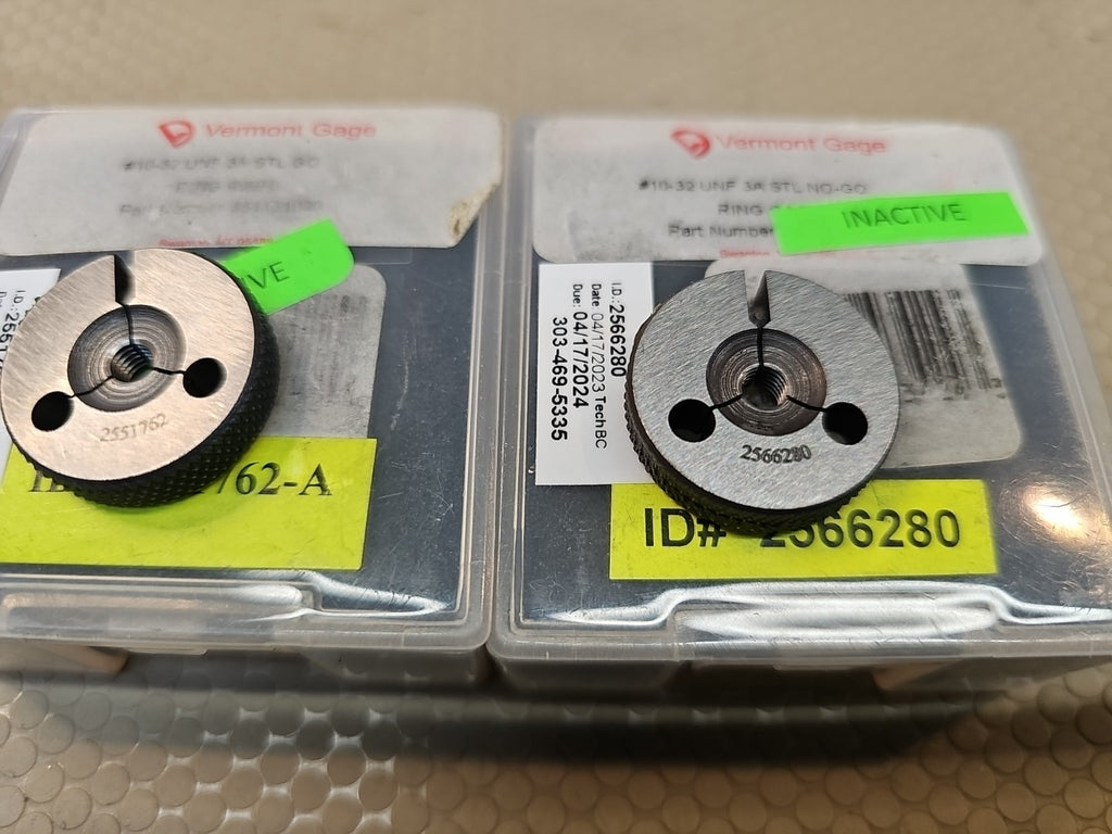 GF Gage Threaded Inspection Ring Gage 10-32 Thread, UNF-3A GO & NO GO