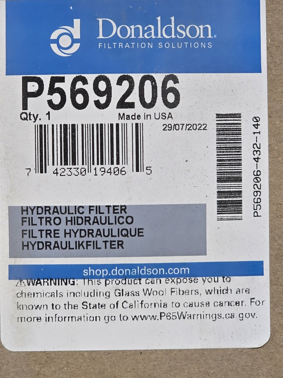 Donaldson P569206 Hydraulic Filter Spin-On Duramax HNK04/05 GENUINE