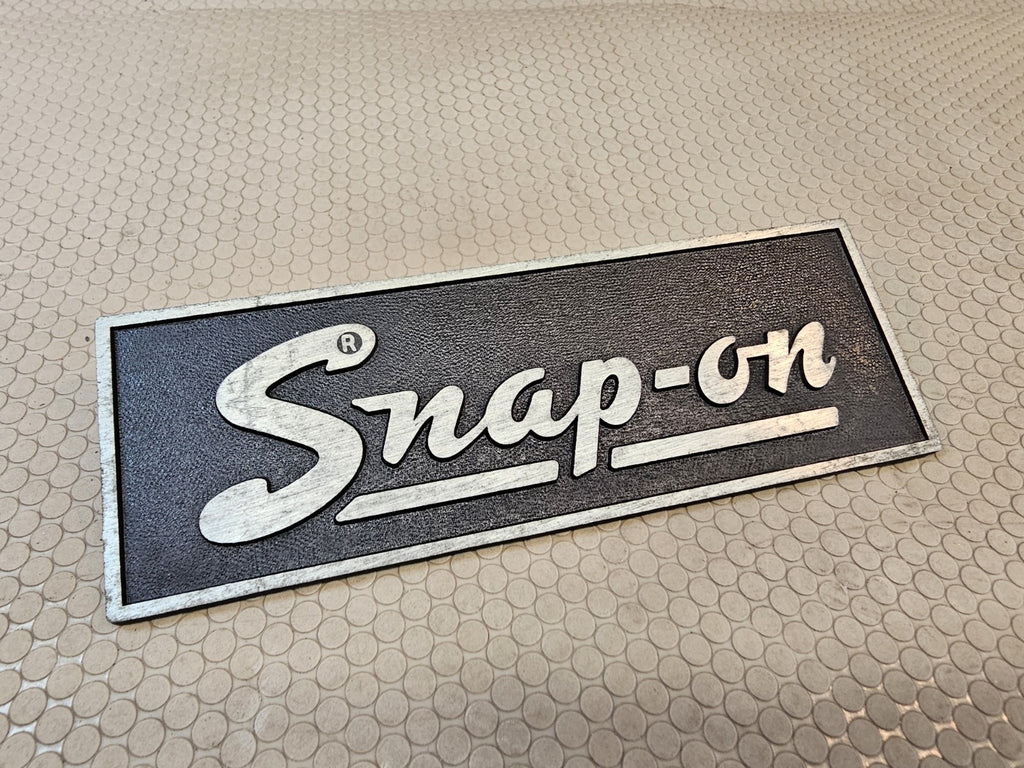 Vintage Snap-On Tool Box Metal Plate Emblem Logo Badge 5-1/8'' Wide WITH STUDS