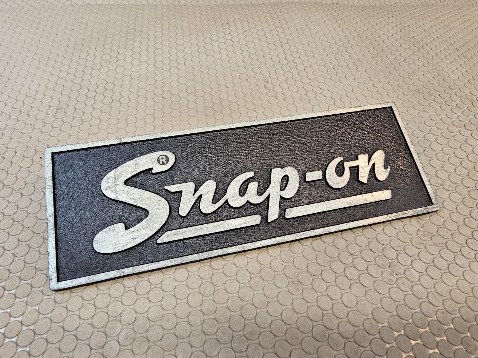 Vintage Snap-On Tool Box Metal Plate Emblem Logo Badge 5-1/8'' Wide WITH STUDS
