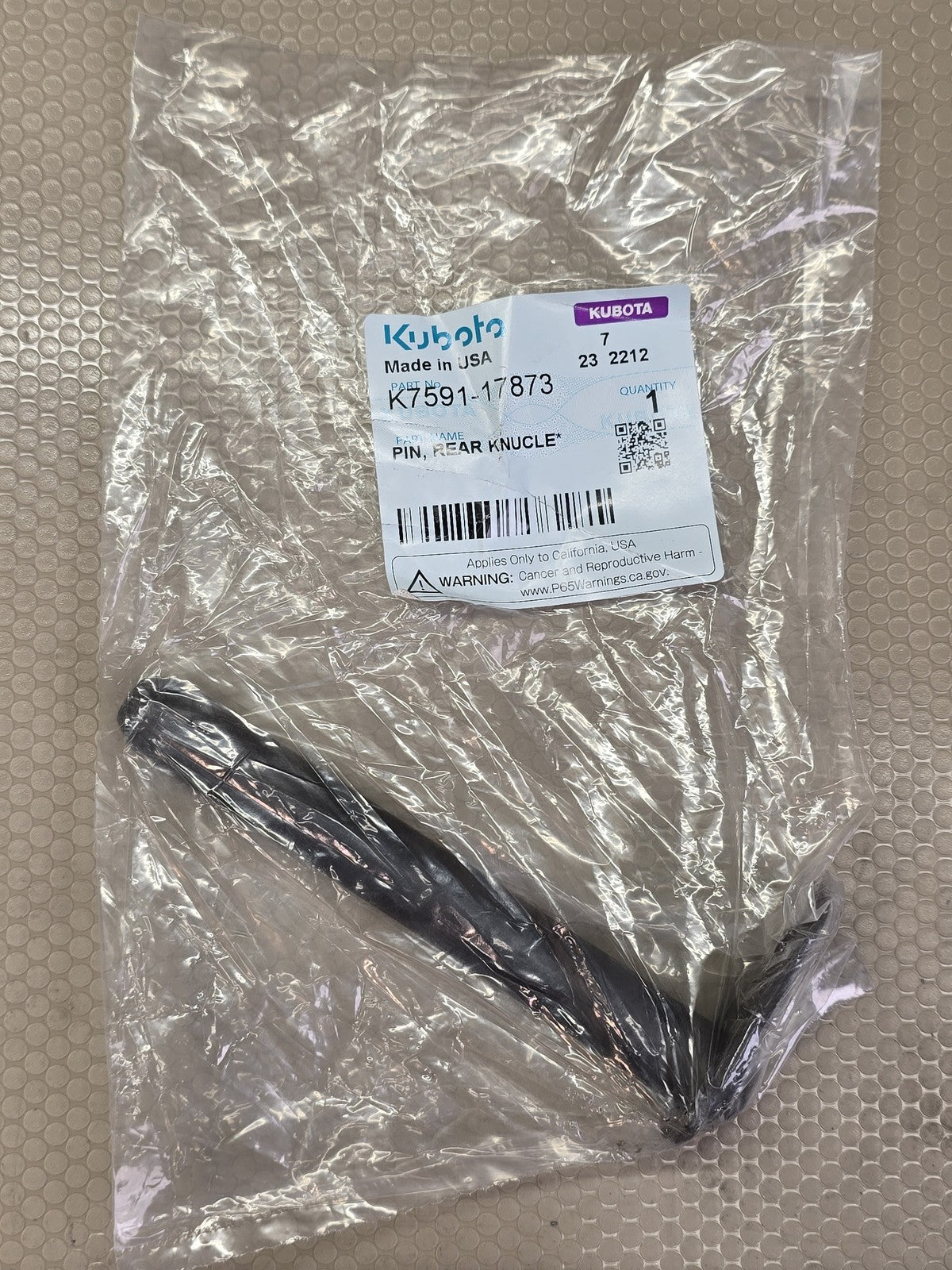 Kubota OEM K7591-17873 Rear Knuckle Pin RTV Utility Vehicle OEM Made in USA